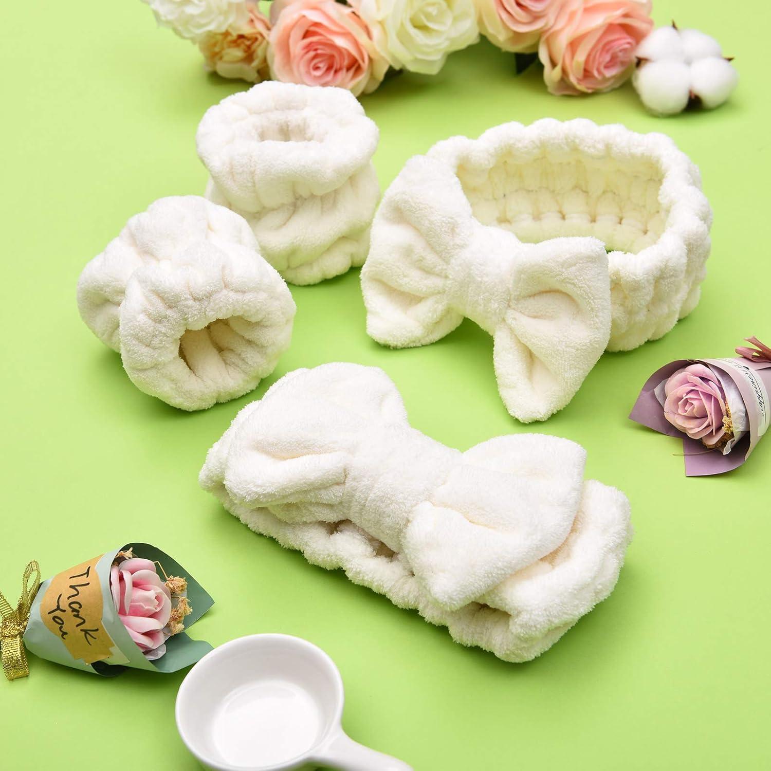 Chuangdi Set de 4 Piezas Banda de Microfibra y Muñequera Blanca