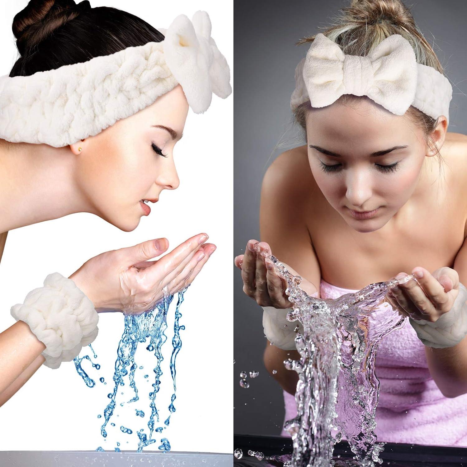 Chuangdi Set de 4 Piezas Banda de Microfibra y Muñequera Blanca