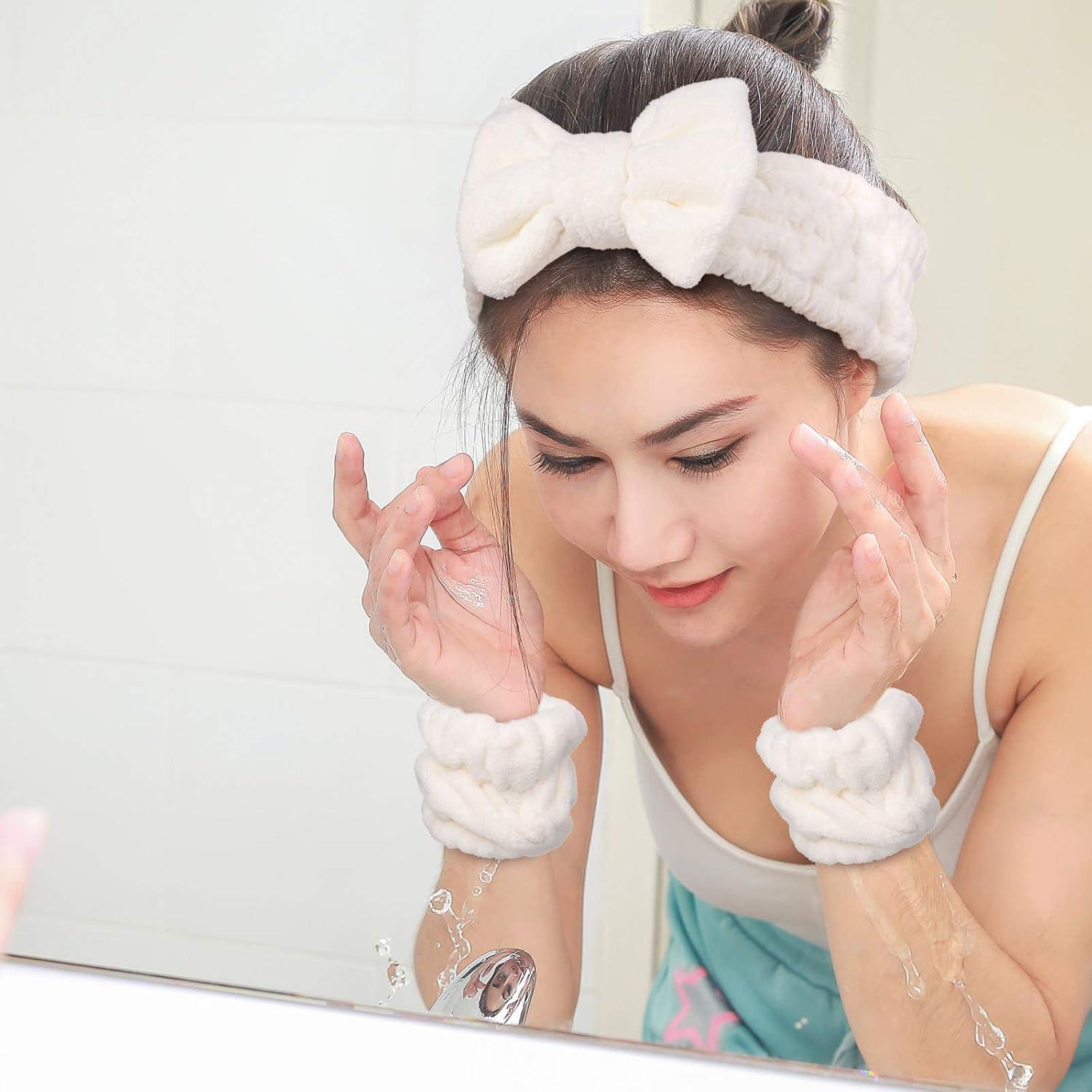 Chuangdi Set de 4 Piezas Banda de Microfibra y Muñequera Blanca