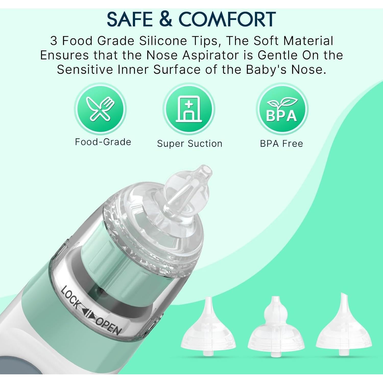 Aspirador Nasal Eléctrico Hihened para Bebés Verde con 3 Puntas