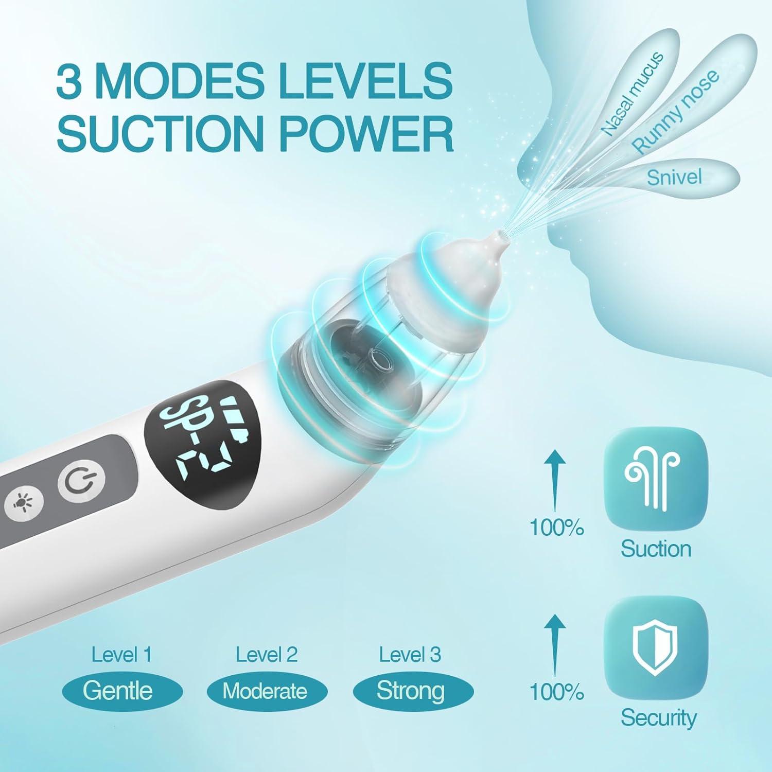 Aspirador Nasal Eléctrico Bivni Baby IPX7 con 3 Puntas