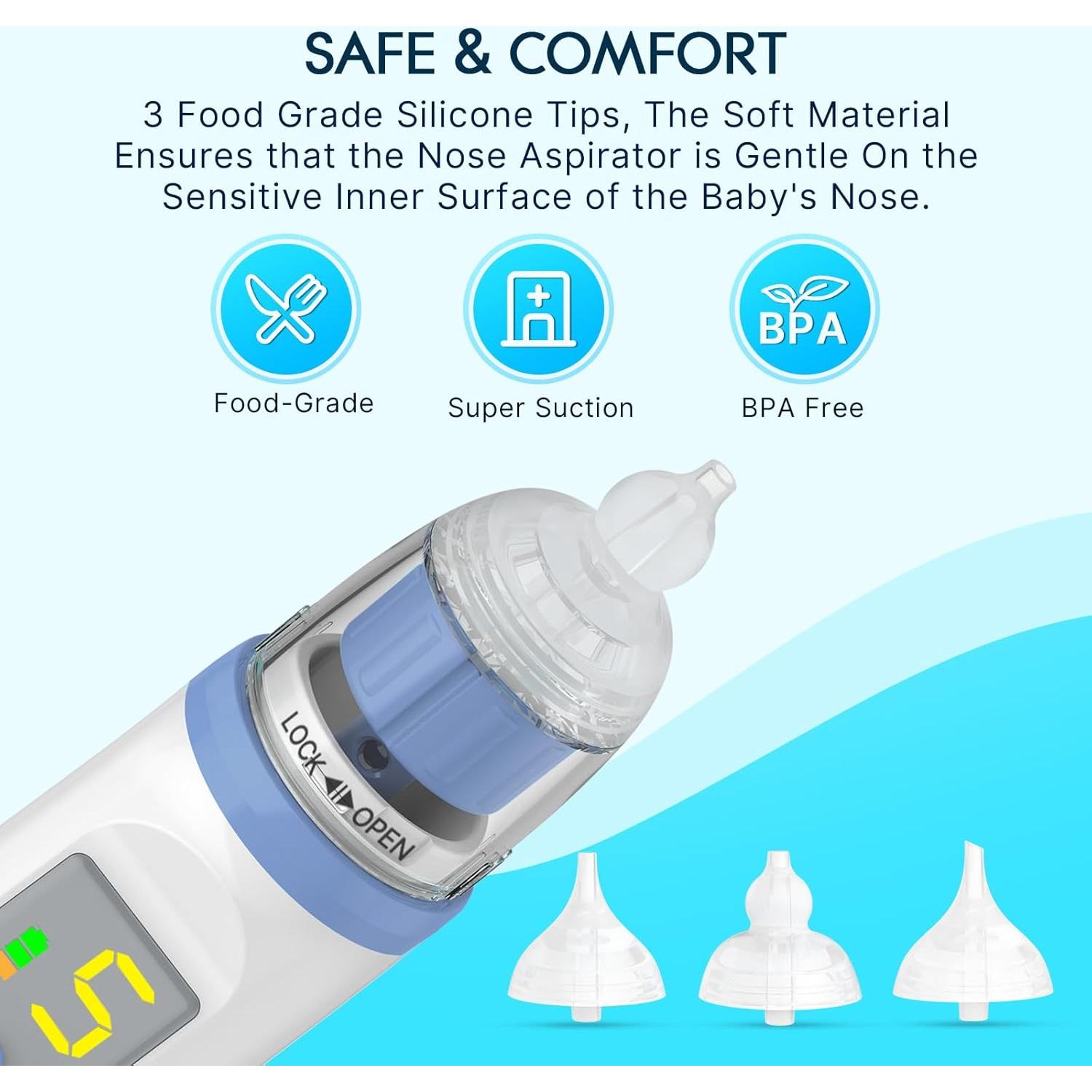 Aspirador Nasal Eléctrico Hihened para Bebés Azul, 5 Niveles