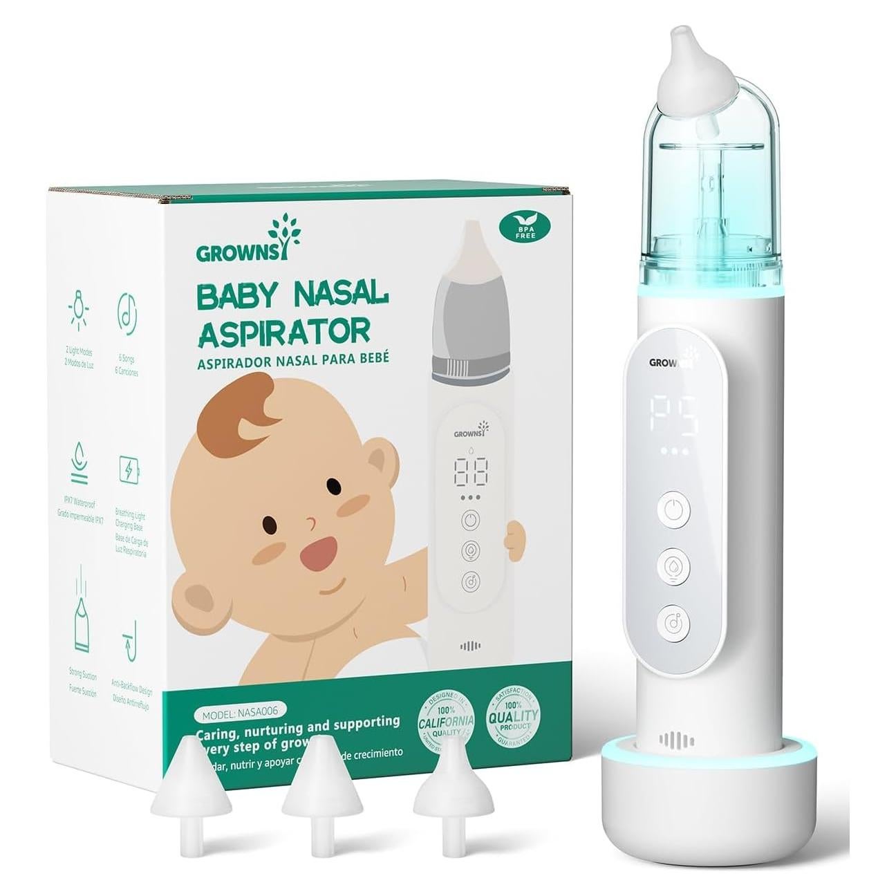 Aspirador Nasal Eléctrico GROWNSY para Bebés IPX7 5 Niveles