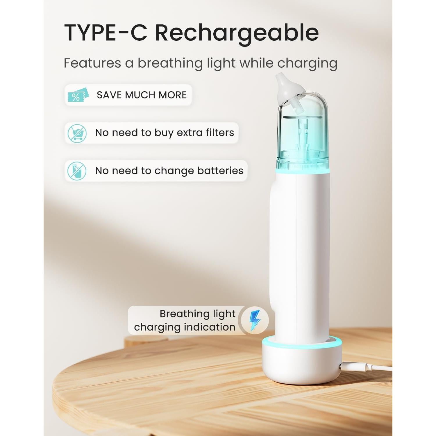 Aspirador Nasal Eléctrico GROWNSY para Bebés IPX7 5 Niveles