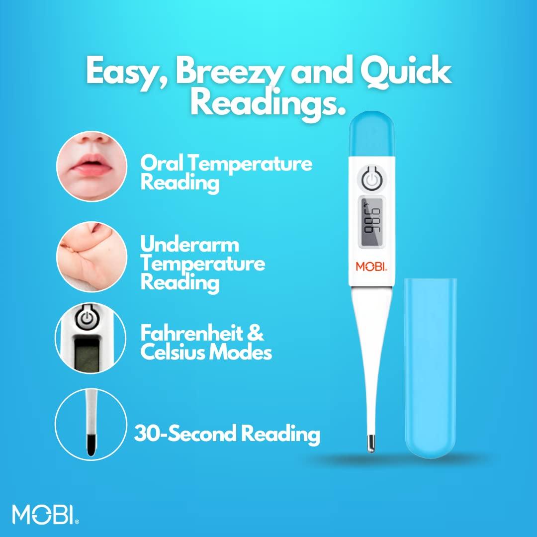 MOBI - Digital Health Thermometer - Oral, Underarm, and Rectal Thermometer for Adults and Children - Thermometer for Fever - Rectum and Armpit Reading for Baby, Children and Adults - 1 Pack