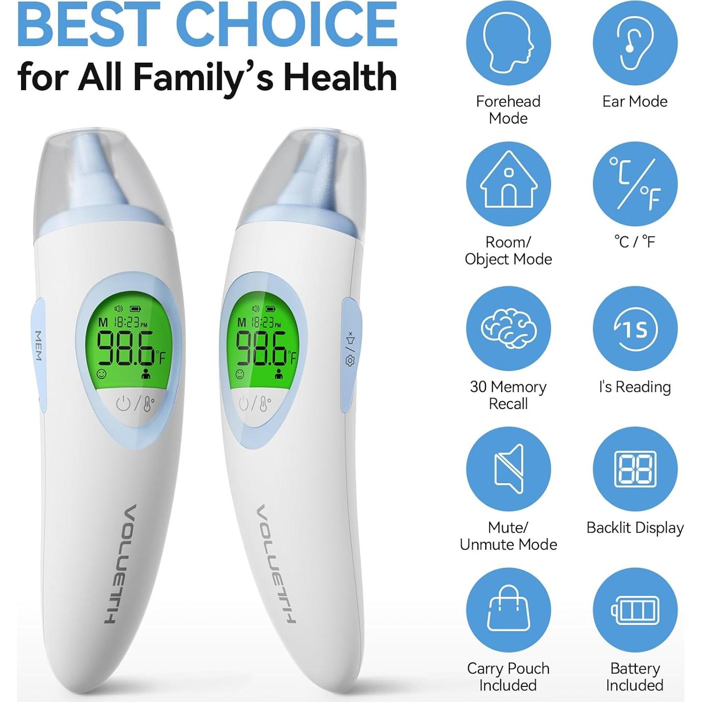 Termómetro Digital VOLUETH 3 en 1 para Bebés y Adultos