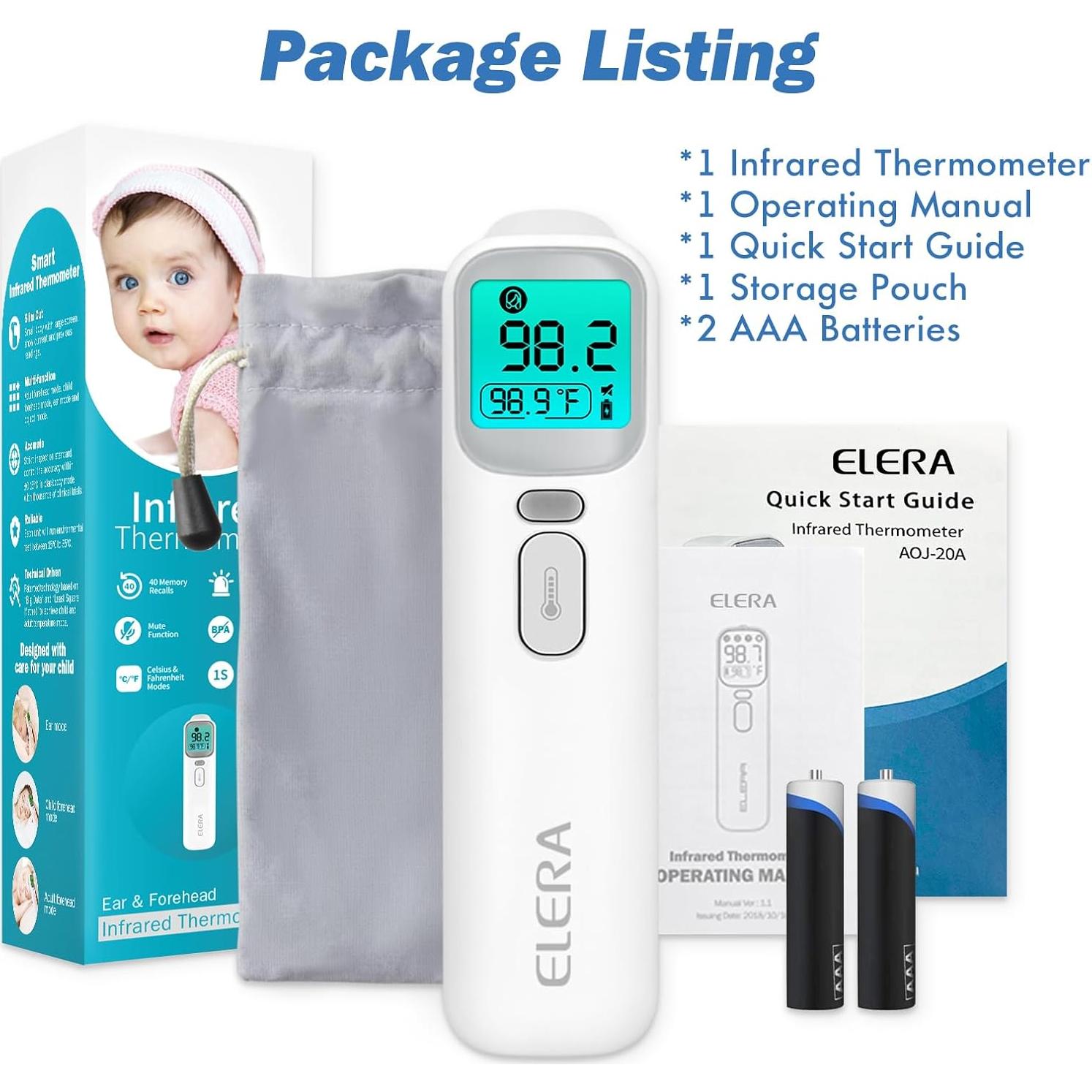 Termómetro Infrarrojo ELERA AOJ-20A para Bebés y Adultos