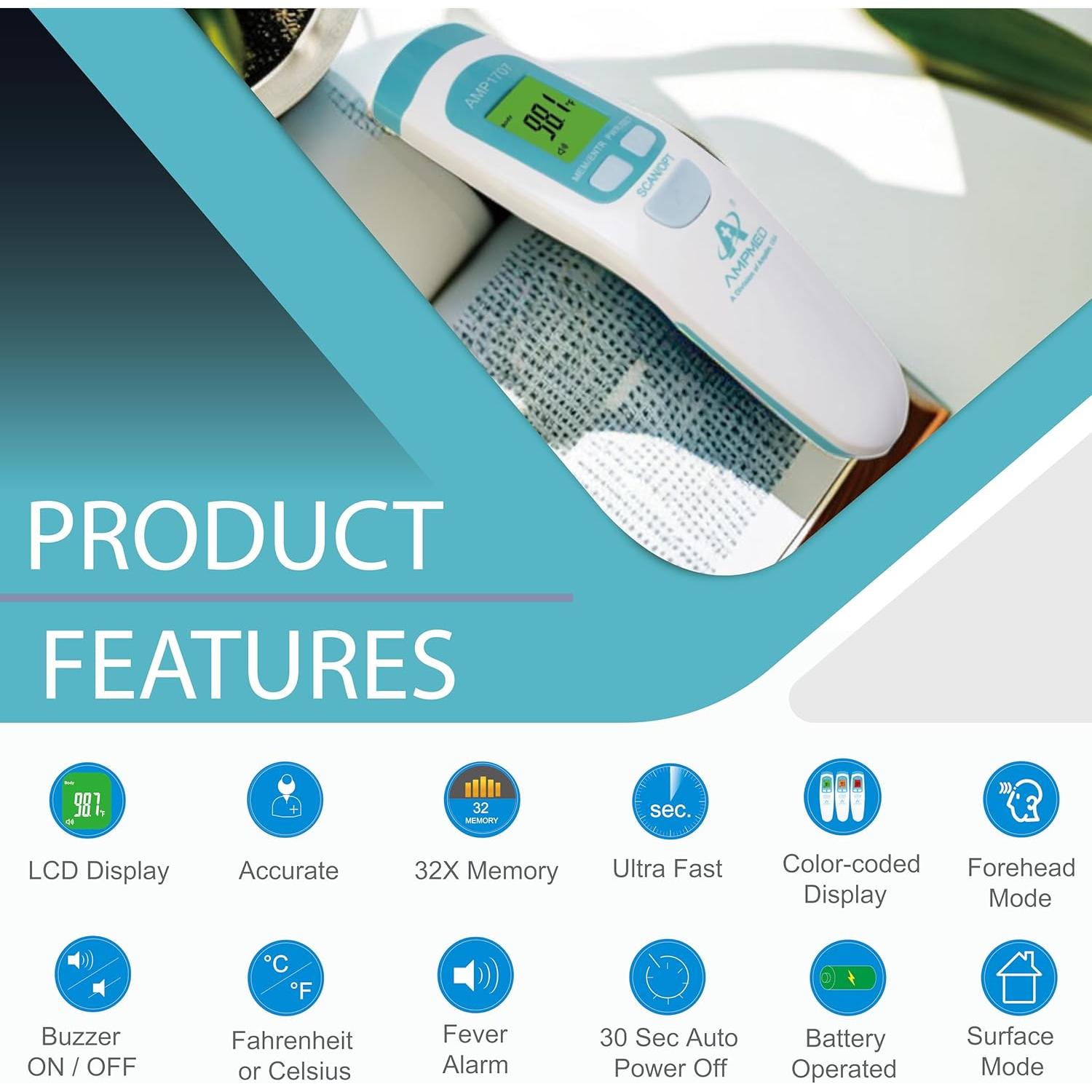 Termómetro Infrarrojo Sin Contacto Amplim NCFT para Adultos y Bebés