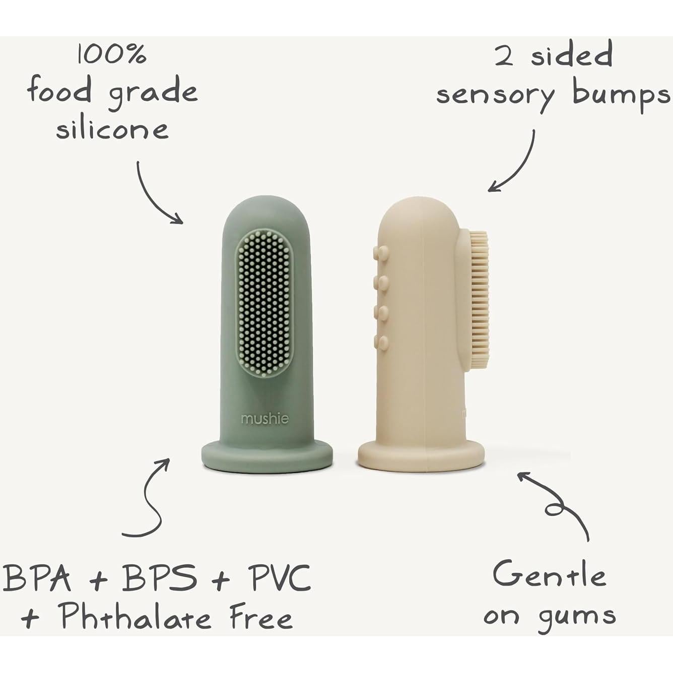 Cepillo de Dedo para Bebé Mushie 2-Pack Silicona Suave