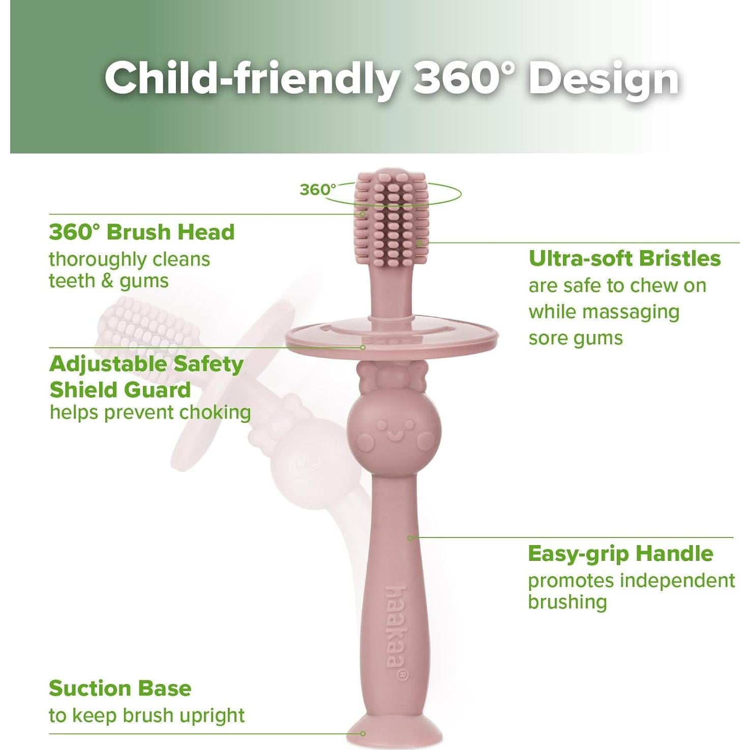 Cepillo de Dientes 360° Haakaa para Bebés Rubor - Silicona Alimentaria