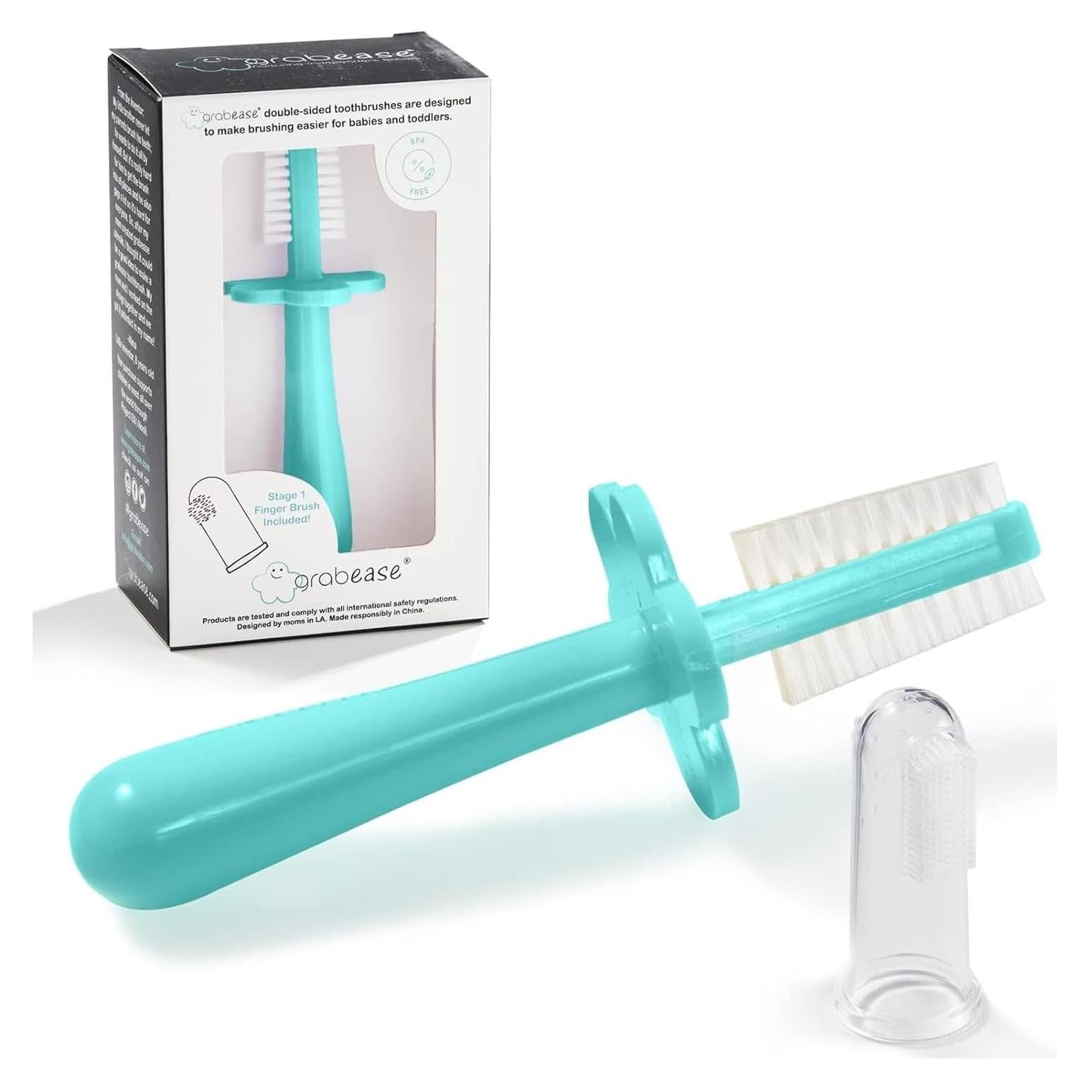 Cepillo de Dientes para Bebés Grabease Doble Cara Verde Azulado