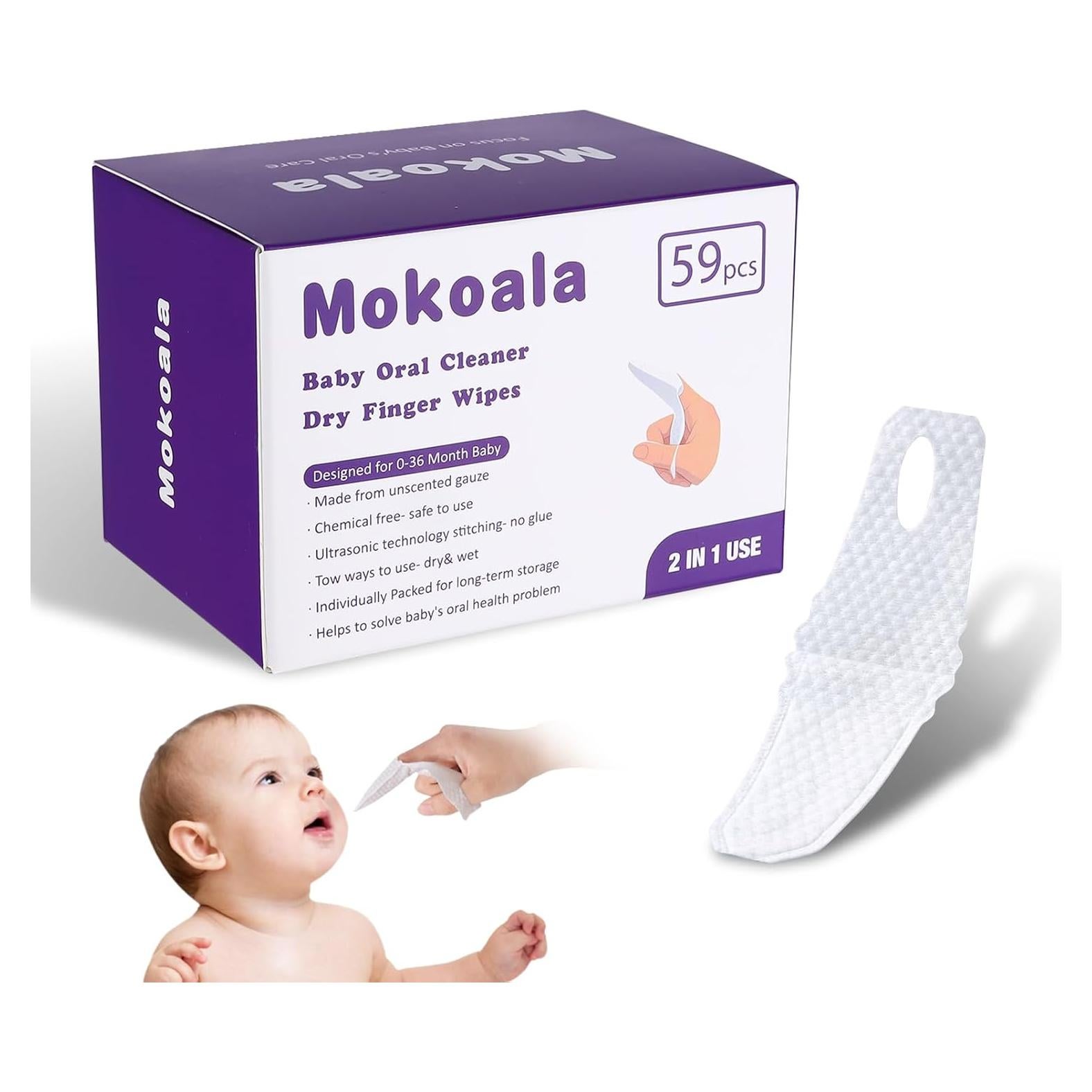 Cepillo de Dedo para Bebé Mokoala - 59 Toallitas Desechables