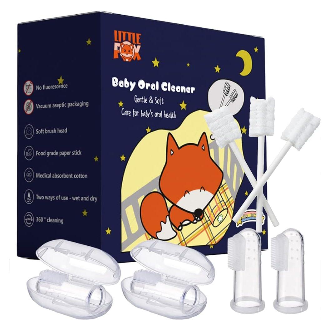 Limpiador Oral para Bebés Little Fox 60 Pcs + 2 Cepillos de Dedo