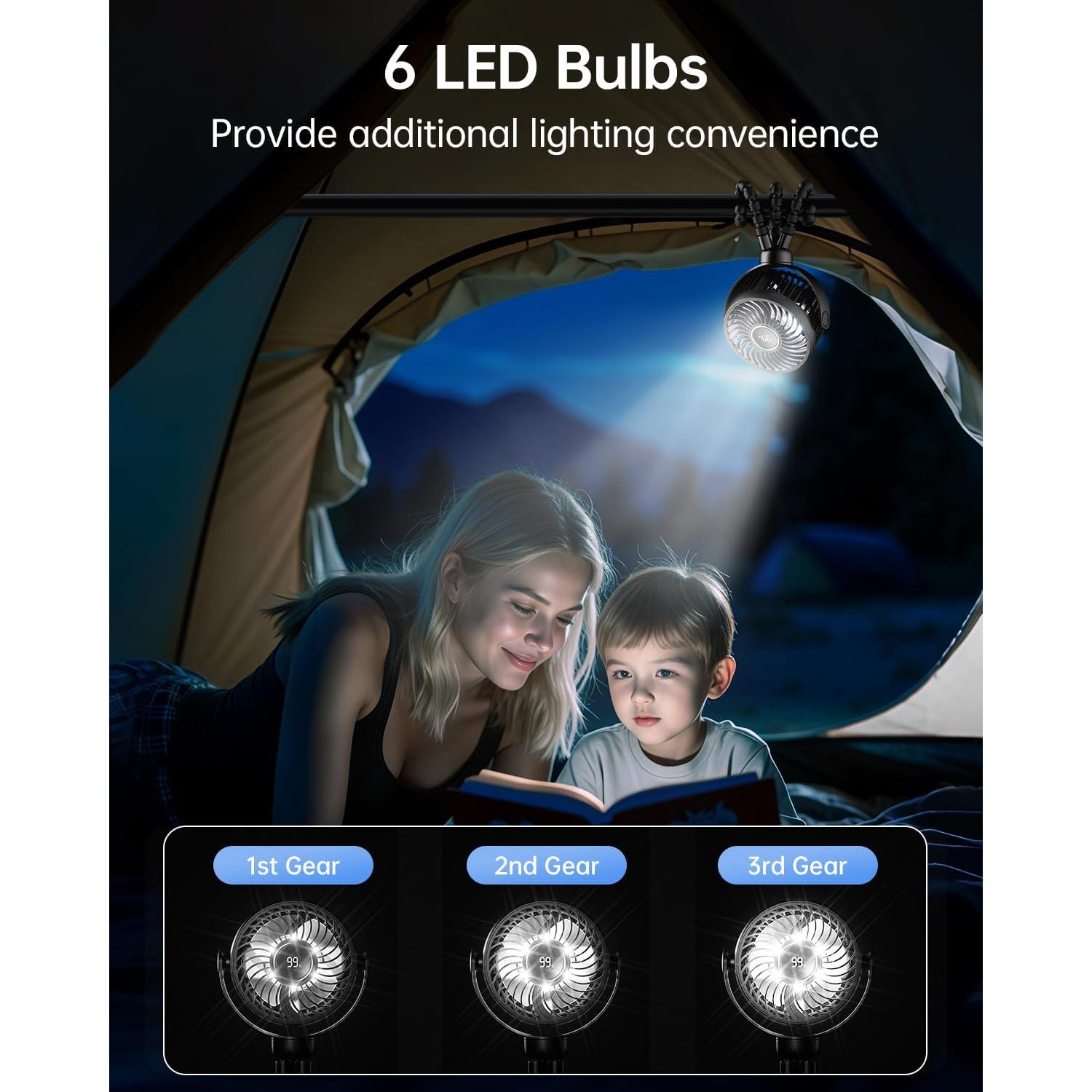 Mini Ventilador Portátil Bearwind S15 con Luz LED 4 Velocidades