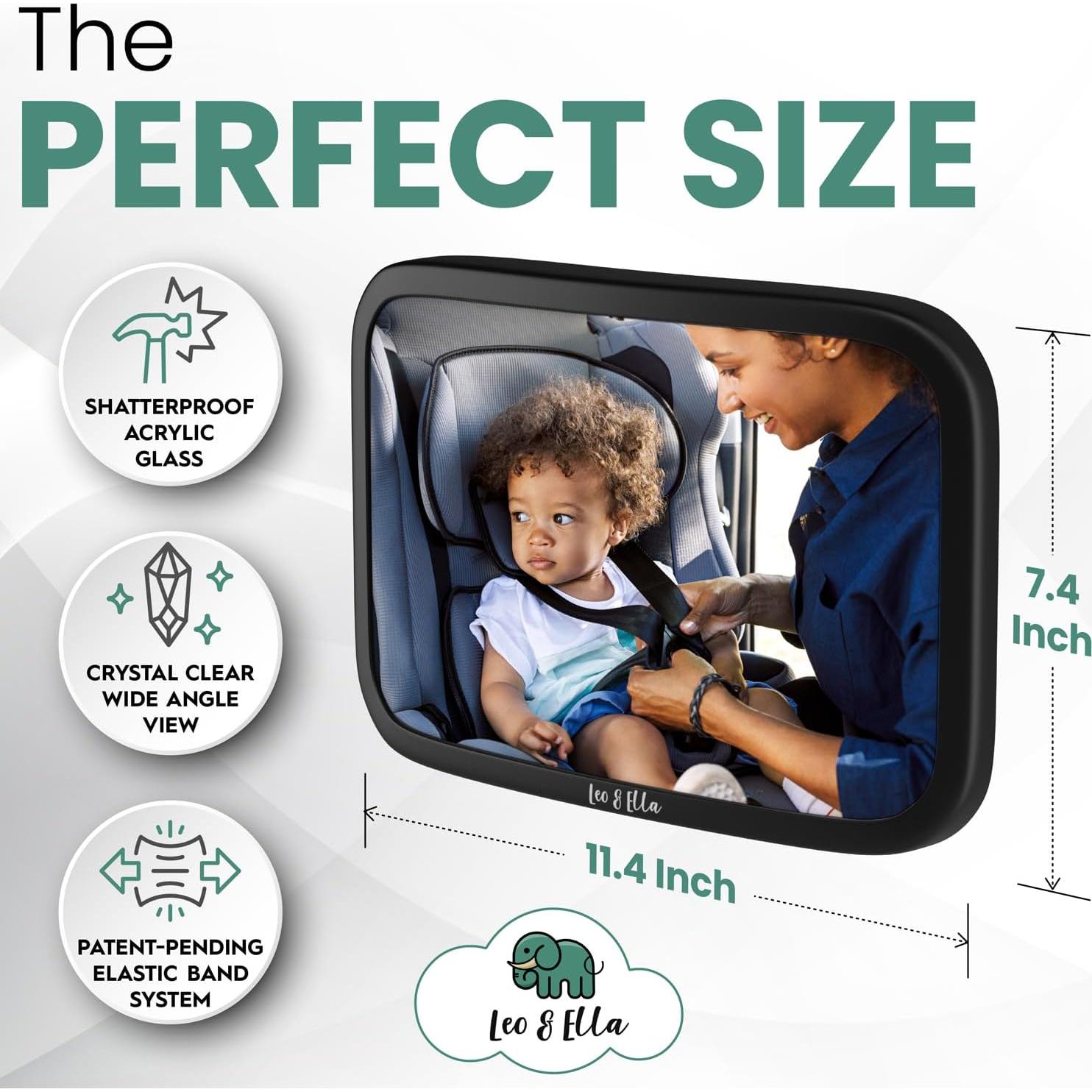 Espejo de Auto para Bebé Leo y Ella Extra Grande Irrompible