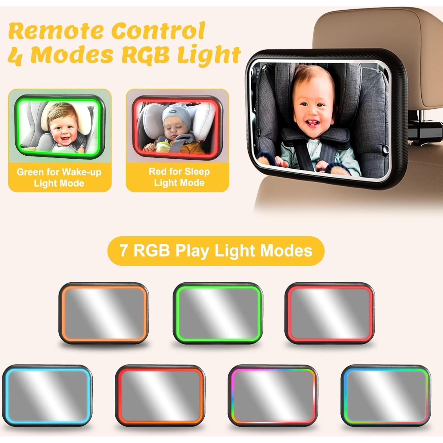 Espejo de Coche para Bebé Fosucwin BBJ-08 con Luz RGB