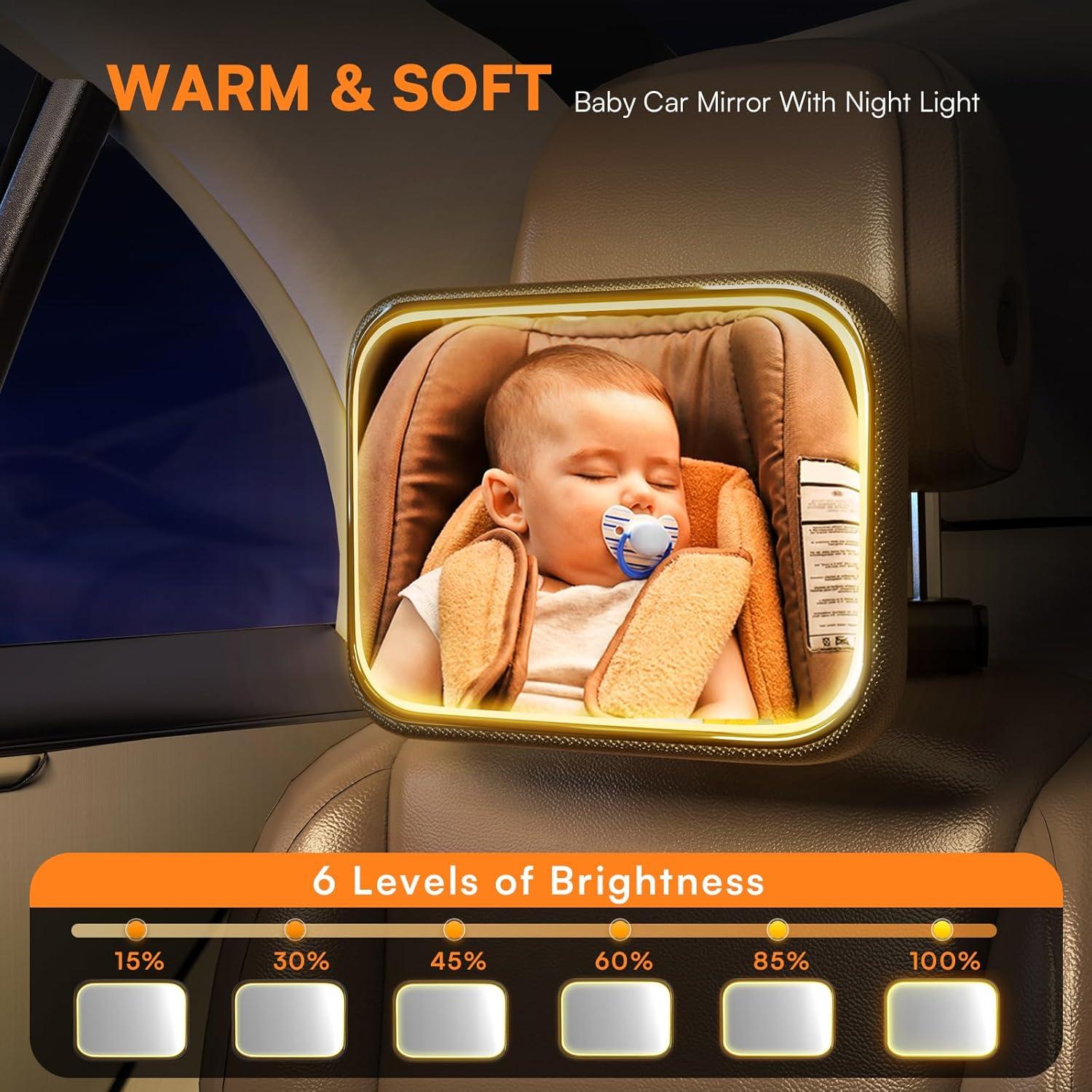 Espejo para Coche Semxnly con Luz Nocturna y Control Remoto