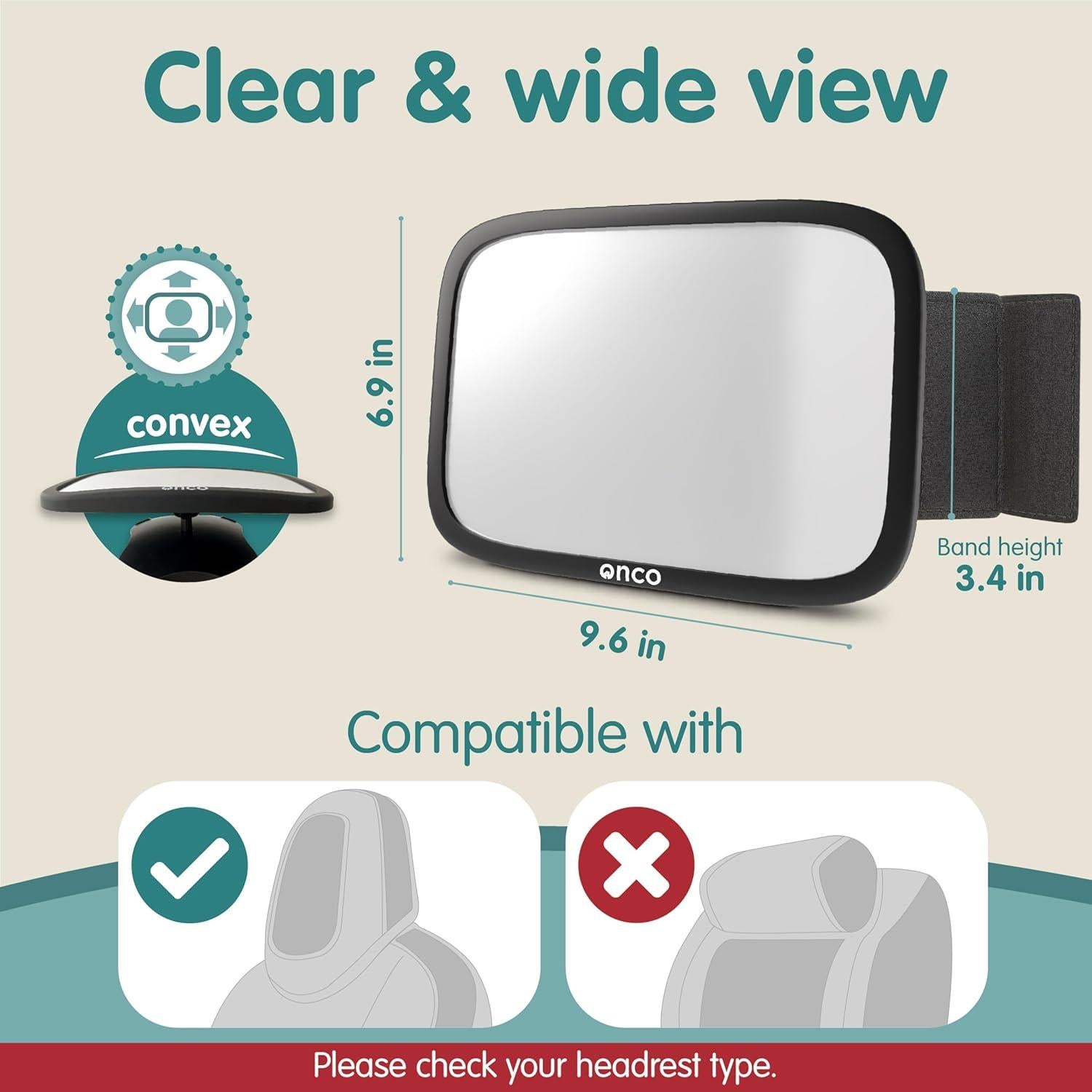 Espejo para Bebé Onco con Reposacabezas Fijo 24.4x17.3cm