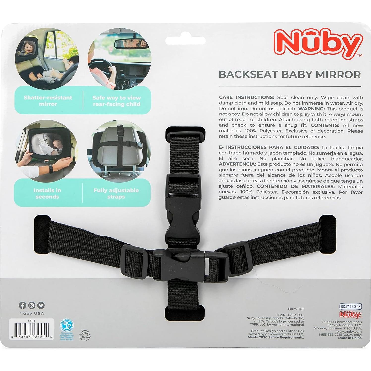 Espejo para Bebés Nuby en Asiento Trasero Ajustable Negro