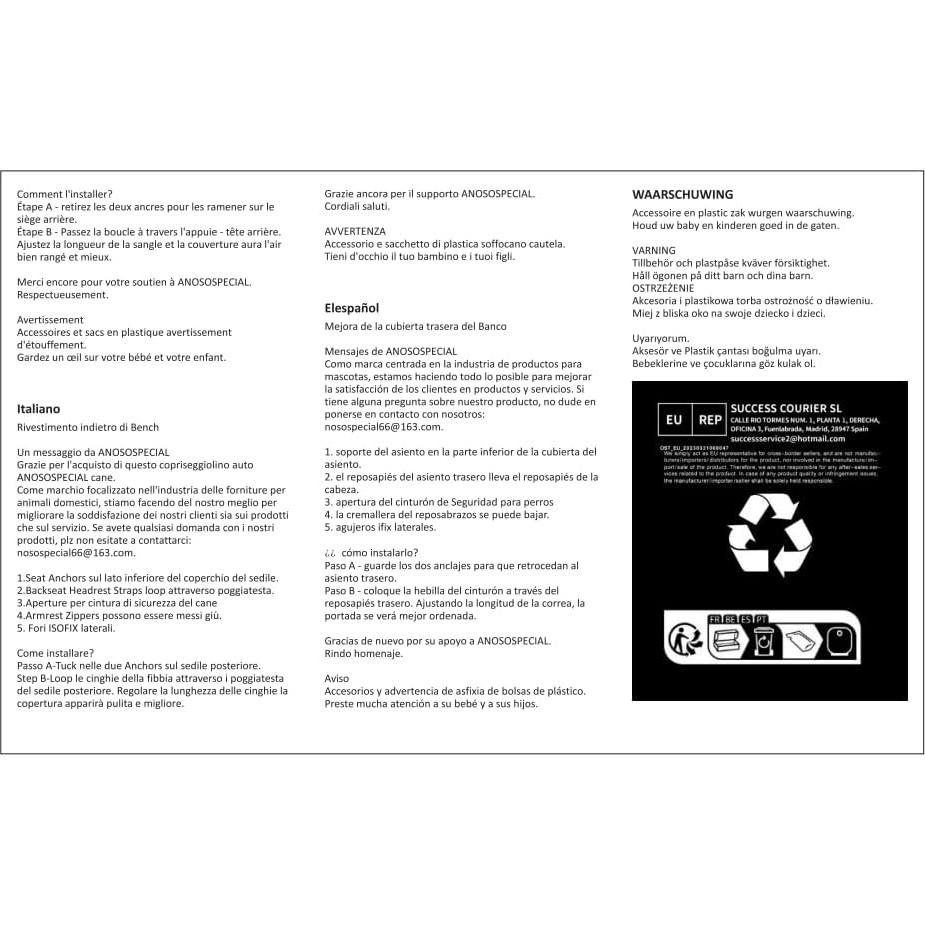 Funda de Asiento para Perros ANOSOSPECIAL Impermeable Universal