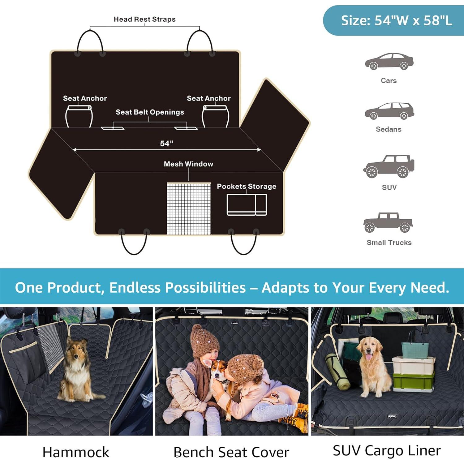 Cubierta de Asiento para Perros Lassie Negra 137x147 cm Impermeable