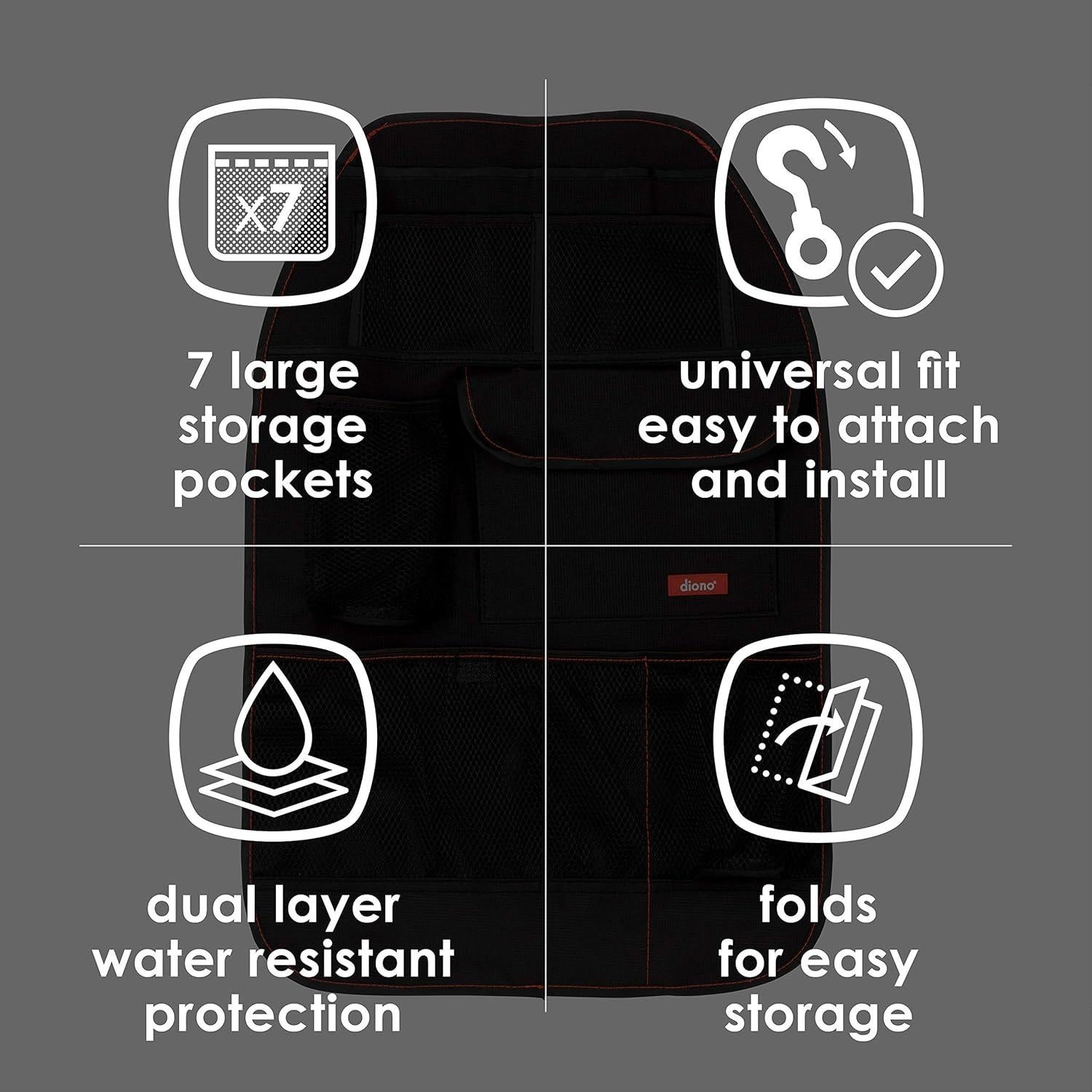 Organizador de Asiento Trasero Diono Stow n Go, Negro, 45.7x25.4 cm