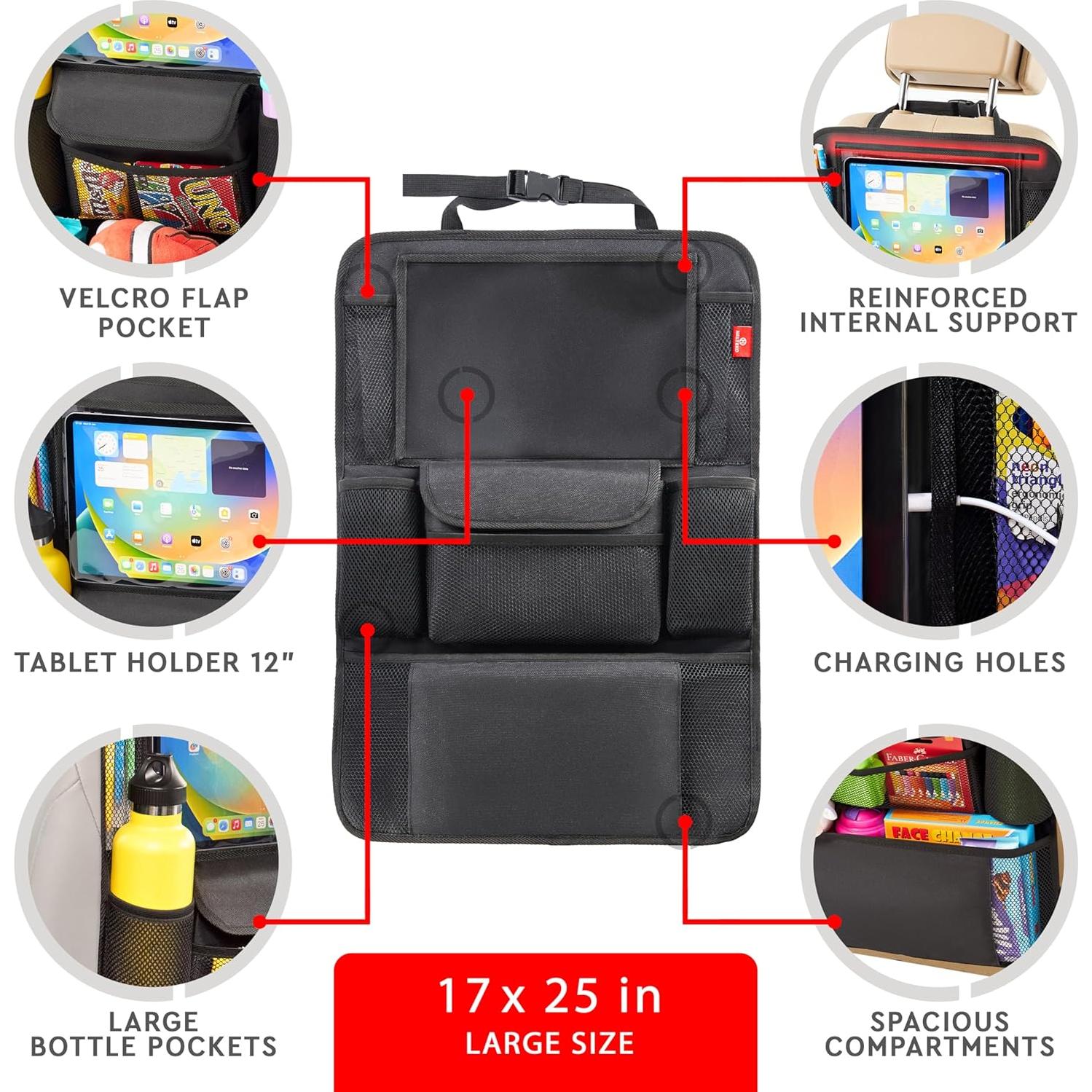 Organizador de Asiento de Coche Helteko Negro, Soporte para Tableta 30 cm