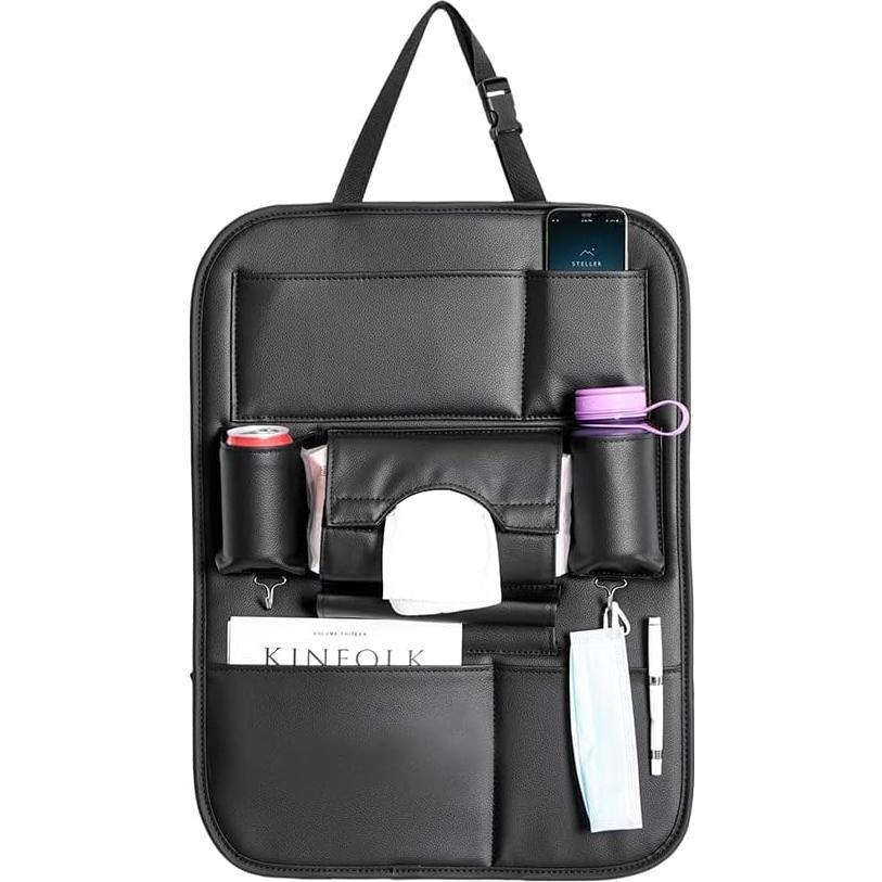 2 Organizadores de Asiento de Coche SANMITTI Cuero Sintético Negro