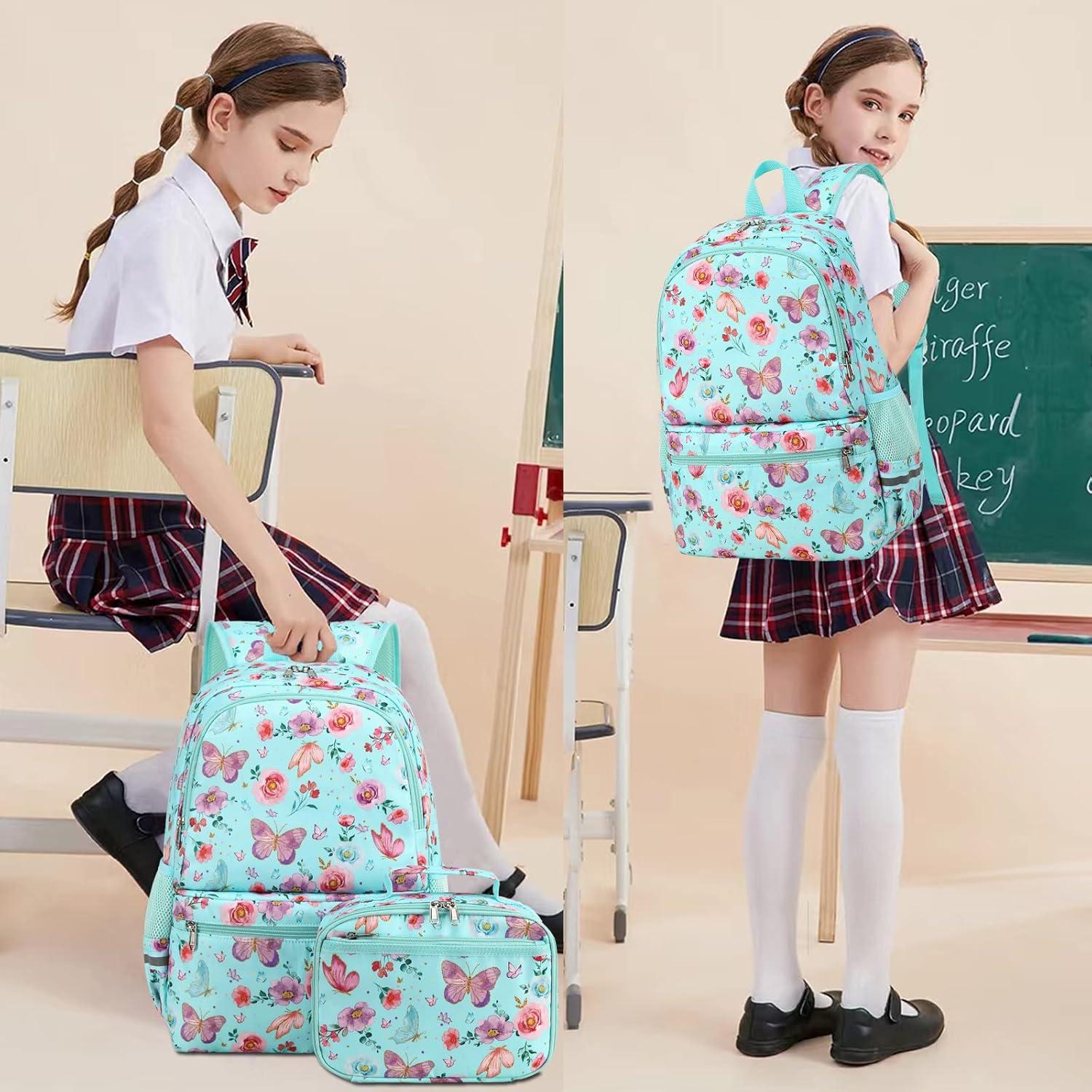 Mochila Escolar DSIUE para Niñas Azul Lago con Lonchera