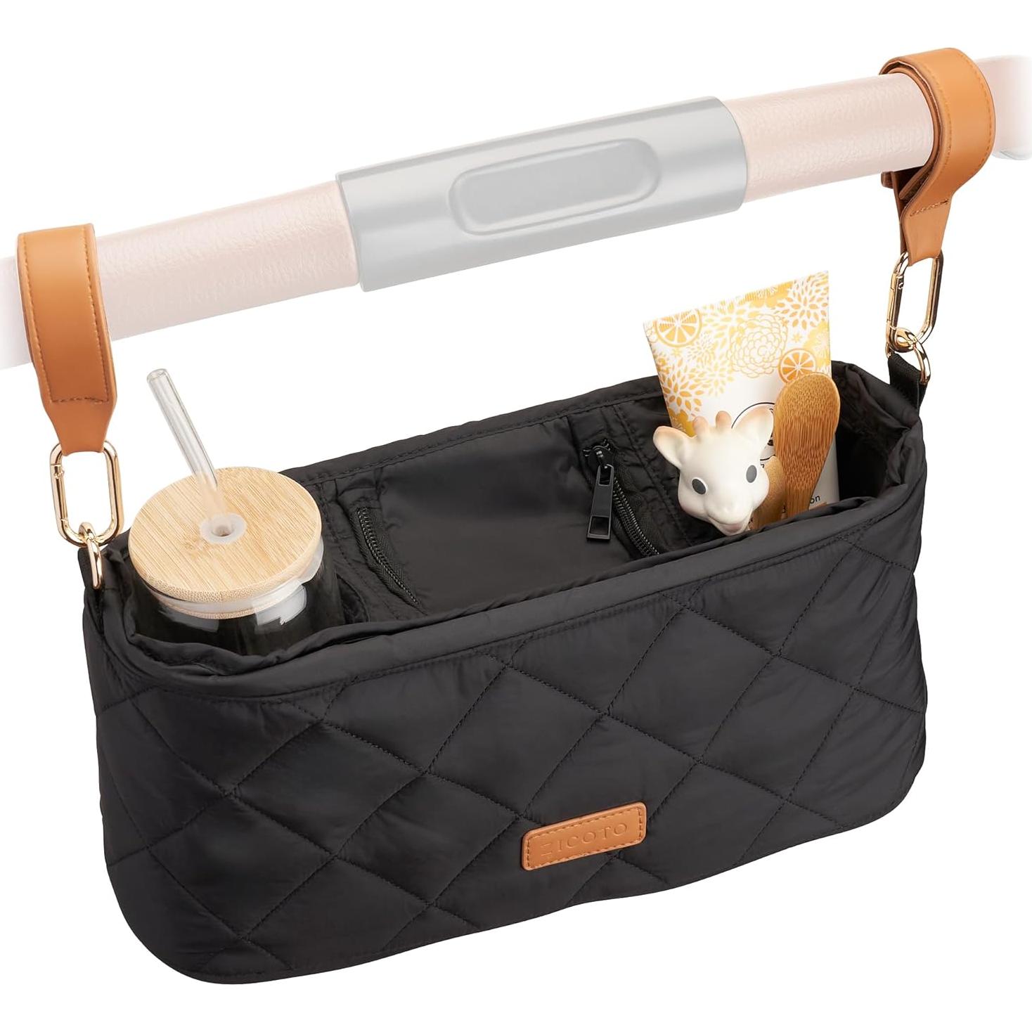 Bolsa Organizadora para Cochecito ZICOTO Negra con 2 Portavasos