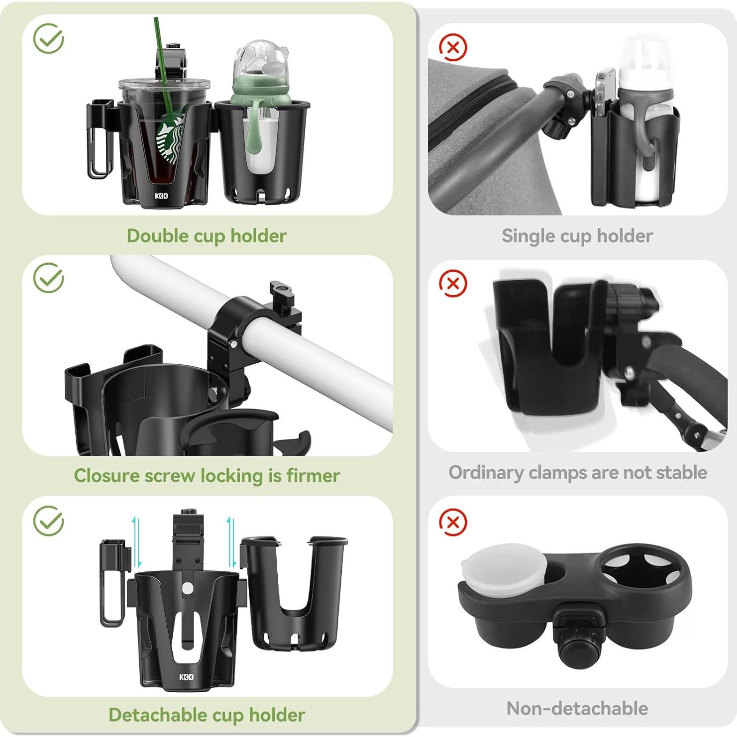 Soporte para Taza de Cochecito KDD 3 en 1 con Teléfono Negro