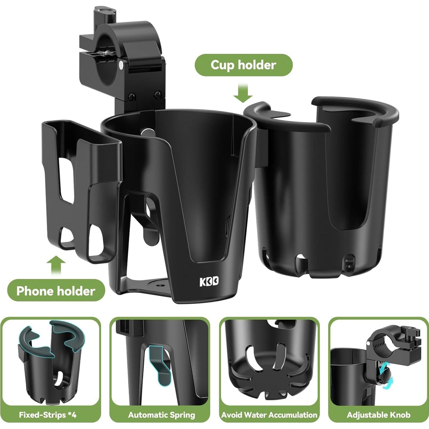 Soporte para Taza de Cochecito KDD 3 en 1 con Teléfono Negro