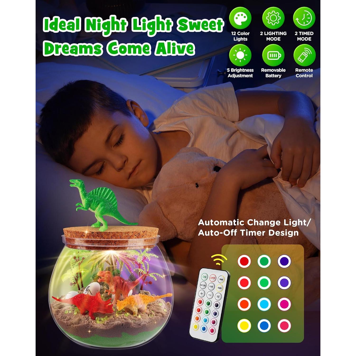 Kit de Terrario de Dinosaurios D-FantiX con Luz LED para Niños