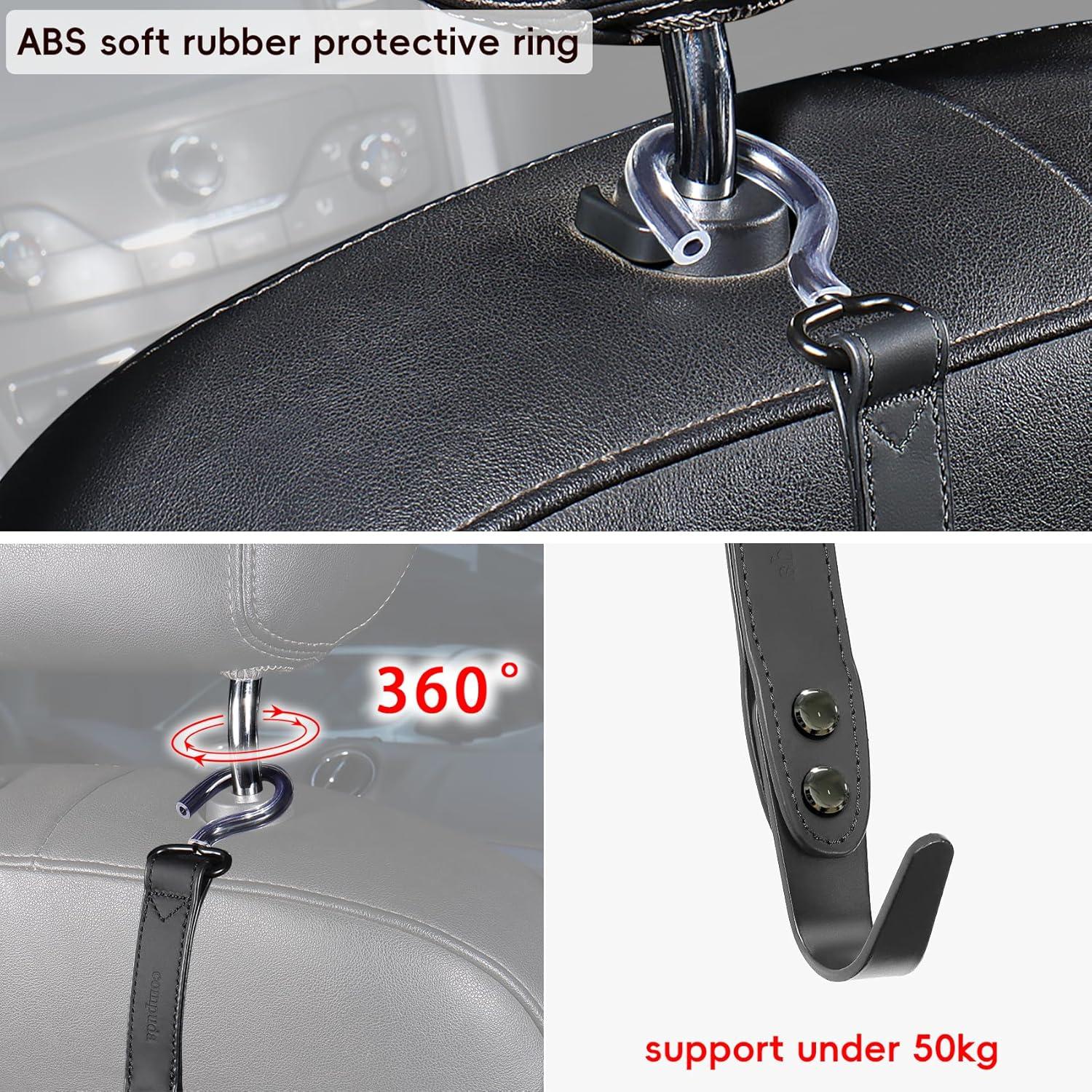 Ganchos para Bolsos de Auto Compuda - 2 Piezas de Cuero Negro