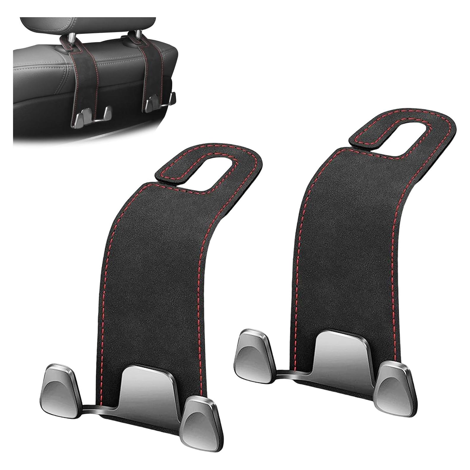 Ganchos de reposacabezas para coche Wiojided 2PCS - Cuero negro