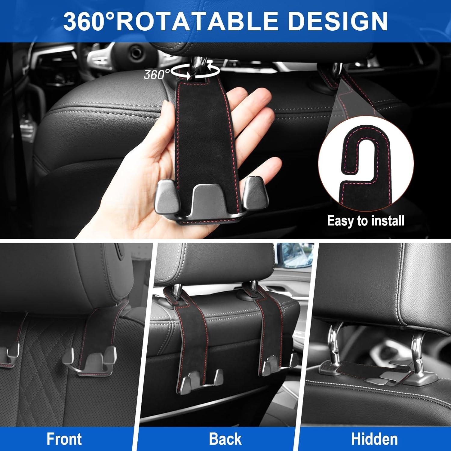 Ganchos de reposacabezas para coche Wiojided 2PCS - Cuero negro