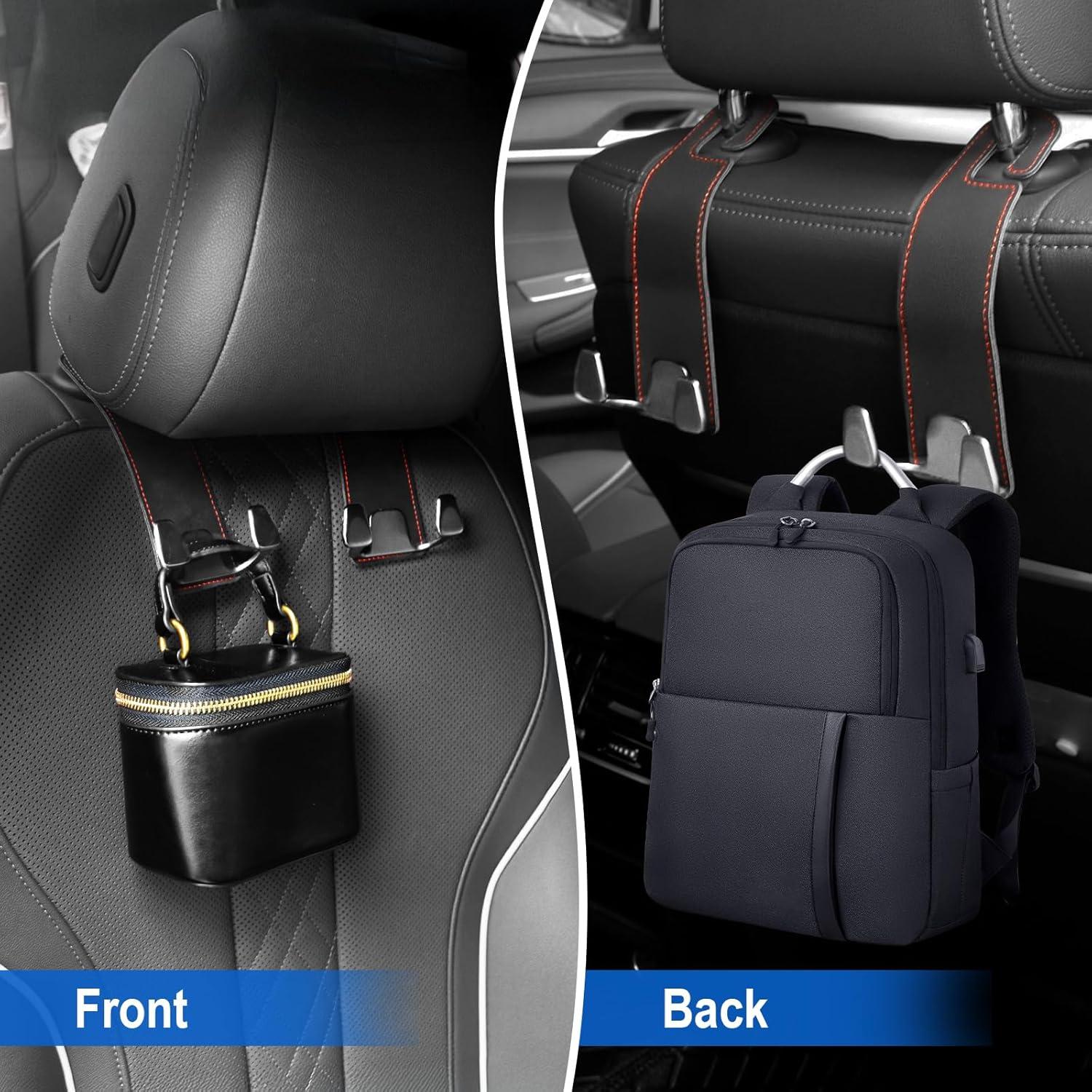 Ganchos de reposacabezas para coche Wiojided 2PCS - Cuero negro