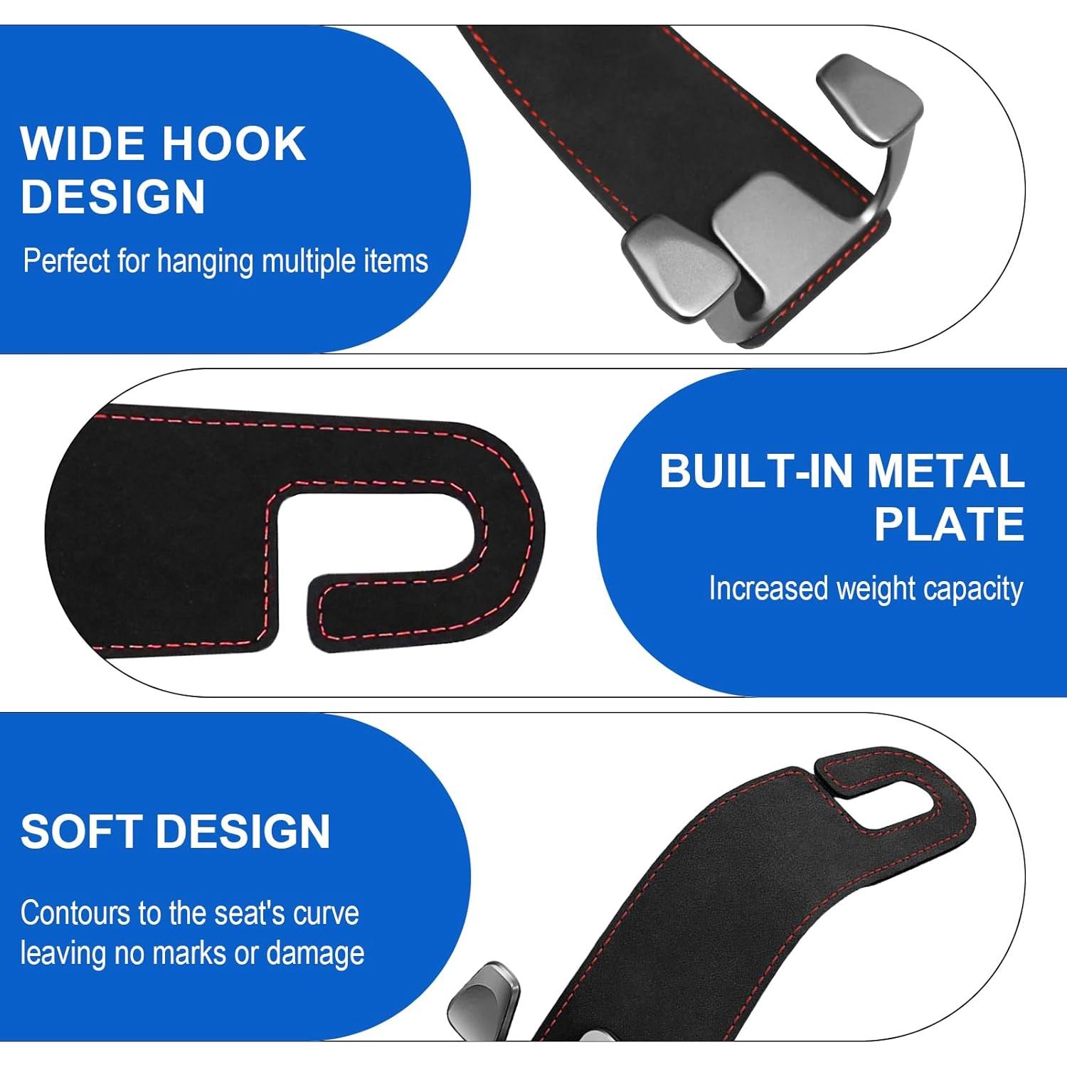 Ganchos de reposacabezas para coche Wiojided 2PCS - Cuero negro