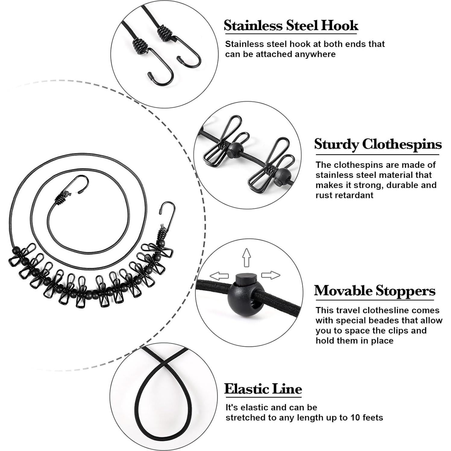 Cuerda de Viaje Retráctil HAWATOUR 3.05m con 12 Pinzas
