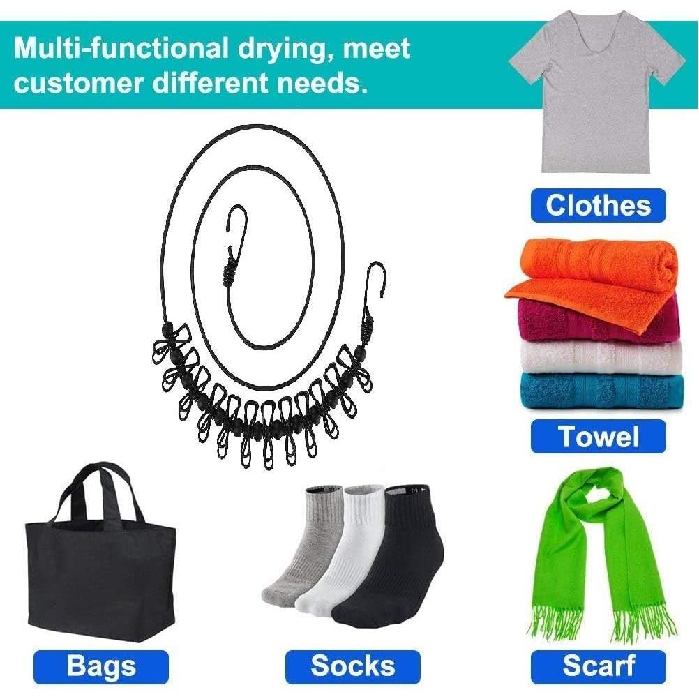 Cuerda de Ropa Portátil Newraturner 3.66m con 12 Pinzas