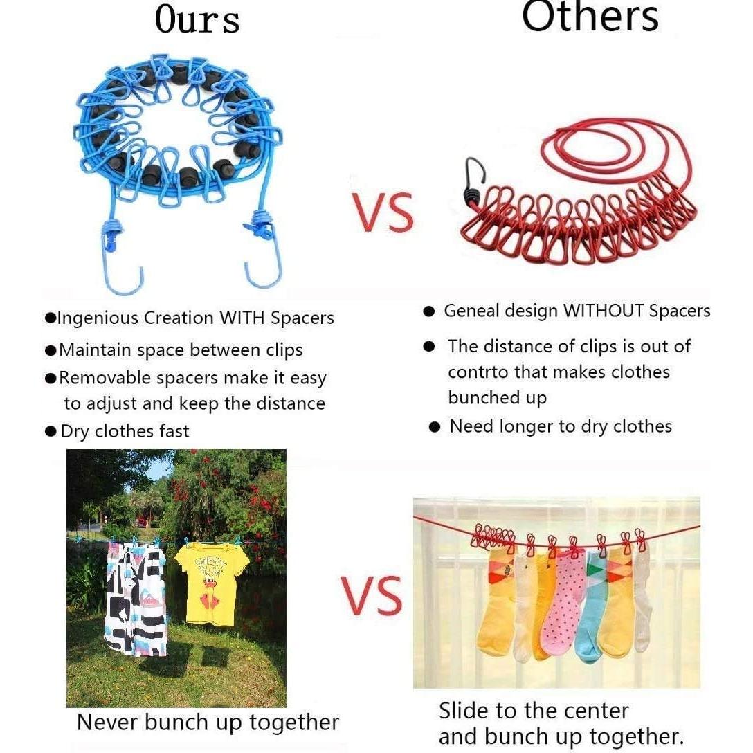 Cuerda de Ropa Portátil Newraturner 3.66m con 12 Pinzas