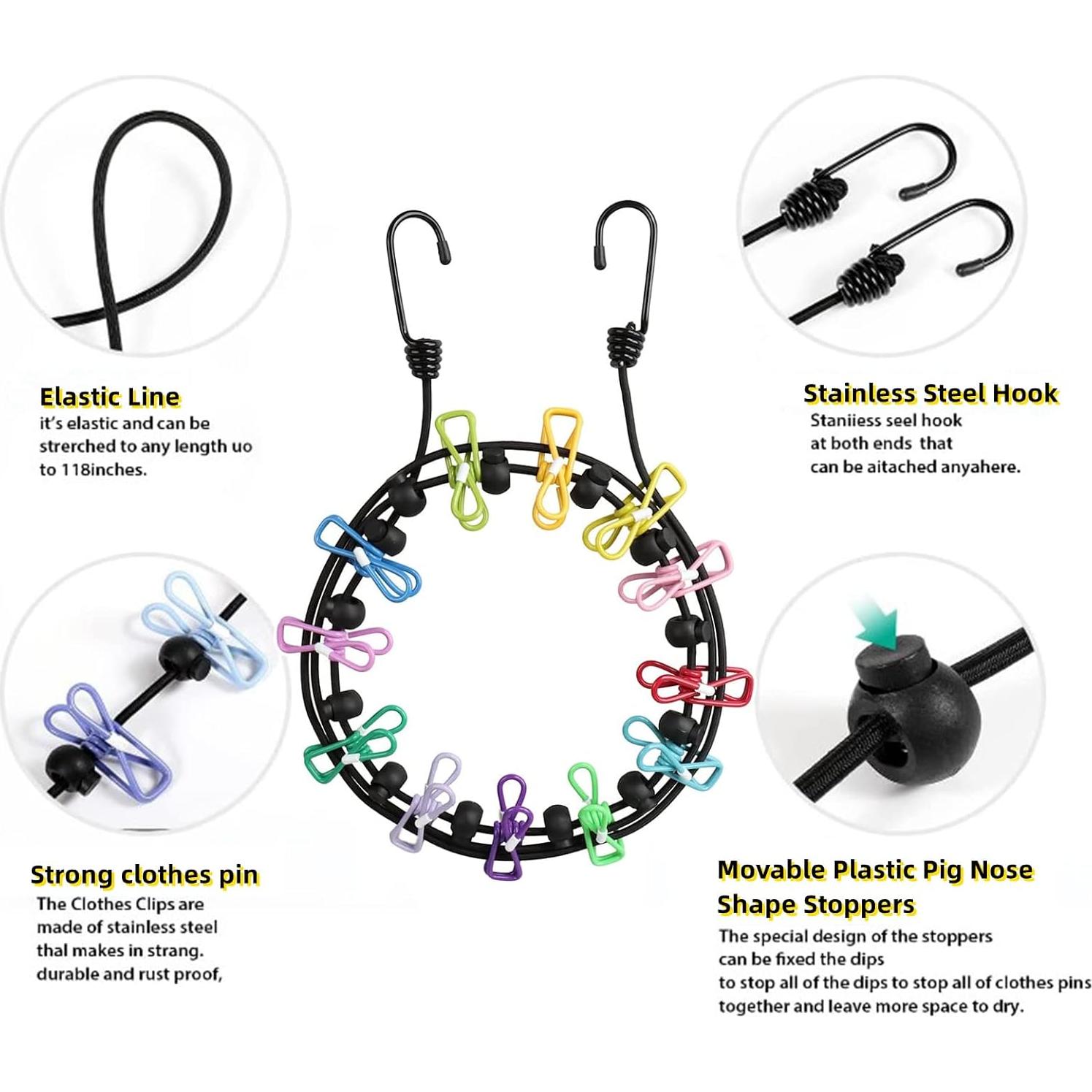 Cuerda de Ropa Portátil Sarmyarc 3.66m con 12 Pinzas