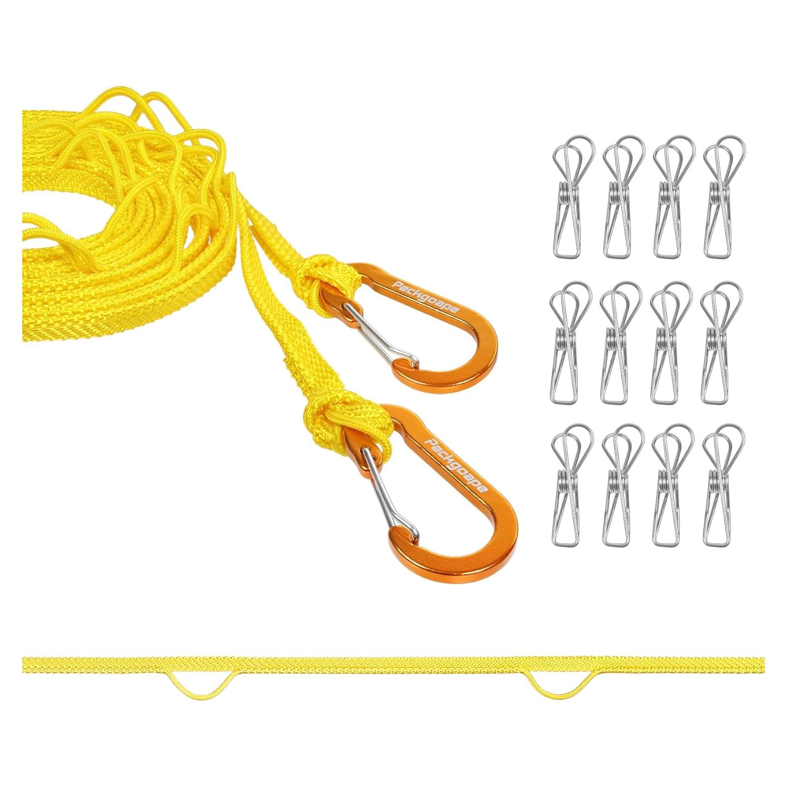 Cuerda de Ropa de Viaje Packgoape 3.81m Amarillo con Pinzas
