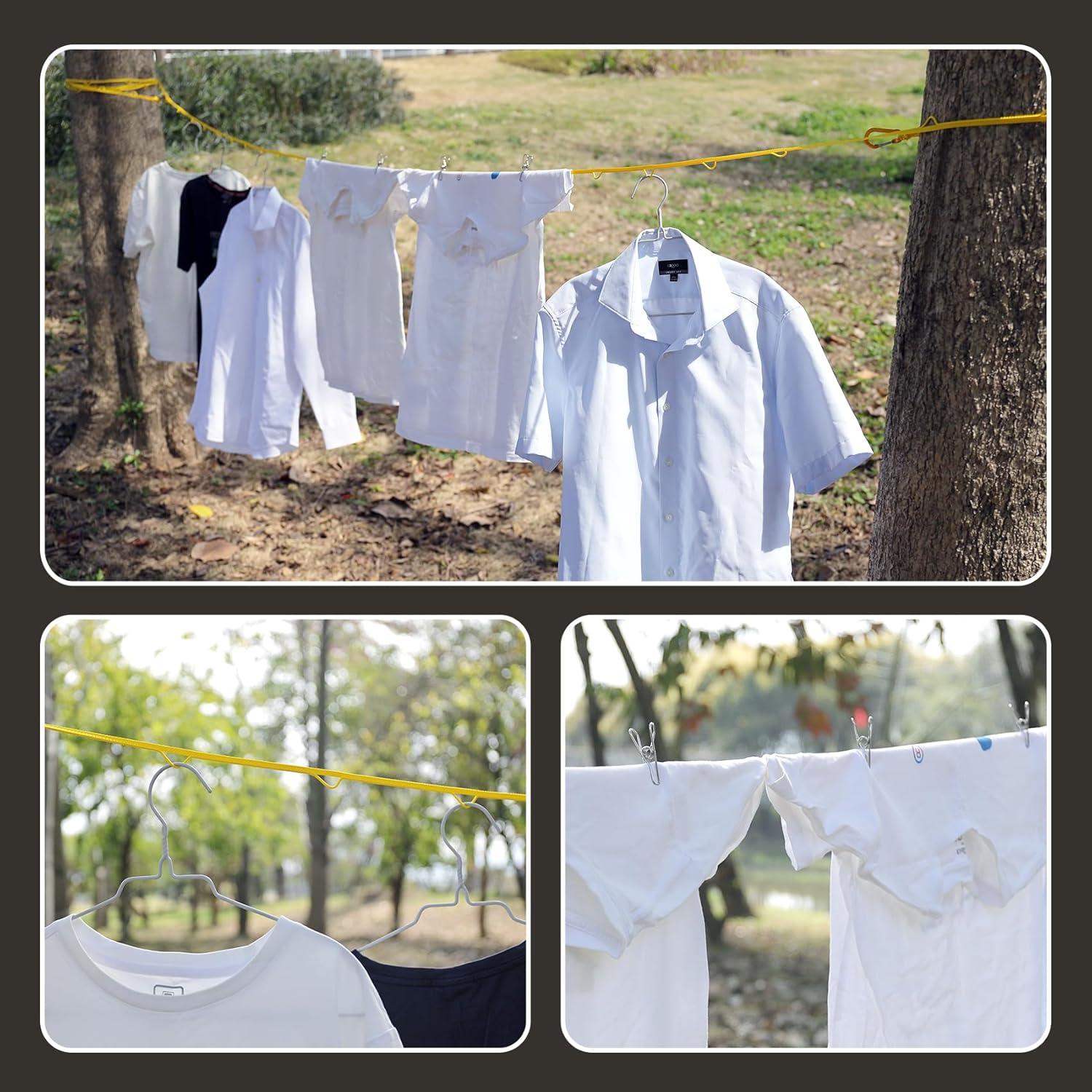 Cuerda de Ropa de Viaje Packgoape 3.81m Amarillo con Pinzas