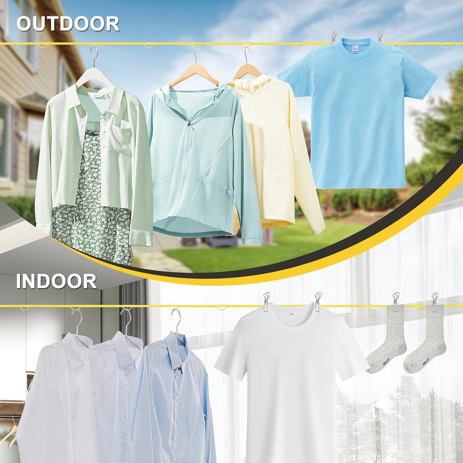 Cuerda de Ropa de Viaje Packgoape 3.81m Amarillo con Pinzas