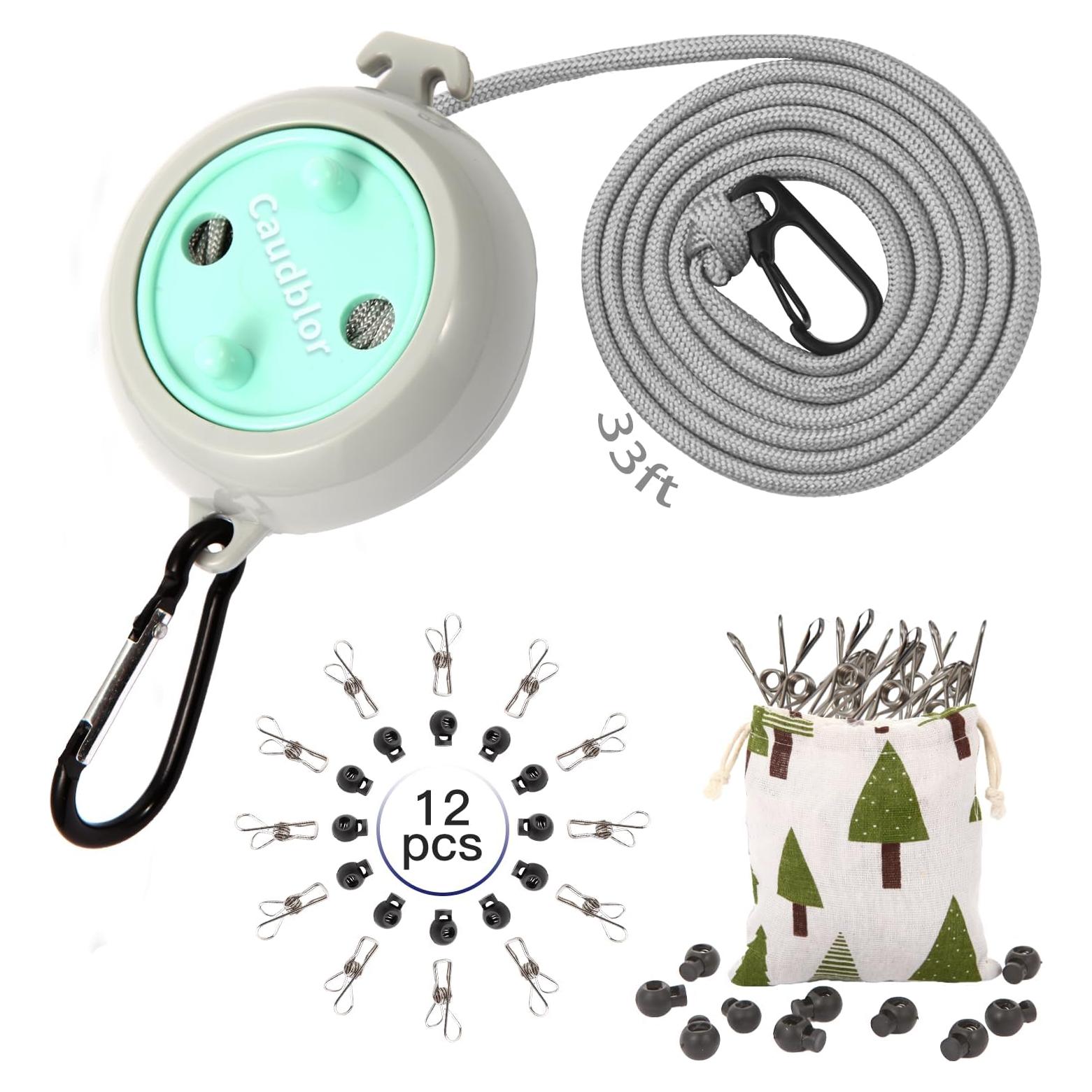 Cuerda de Tendedero Portátil Caudblor 10m Ajustable Nylon Azul