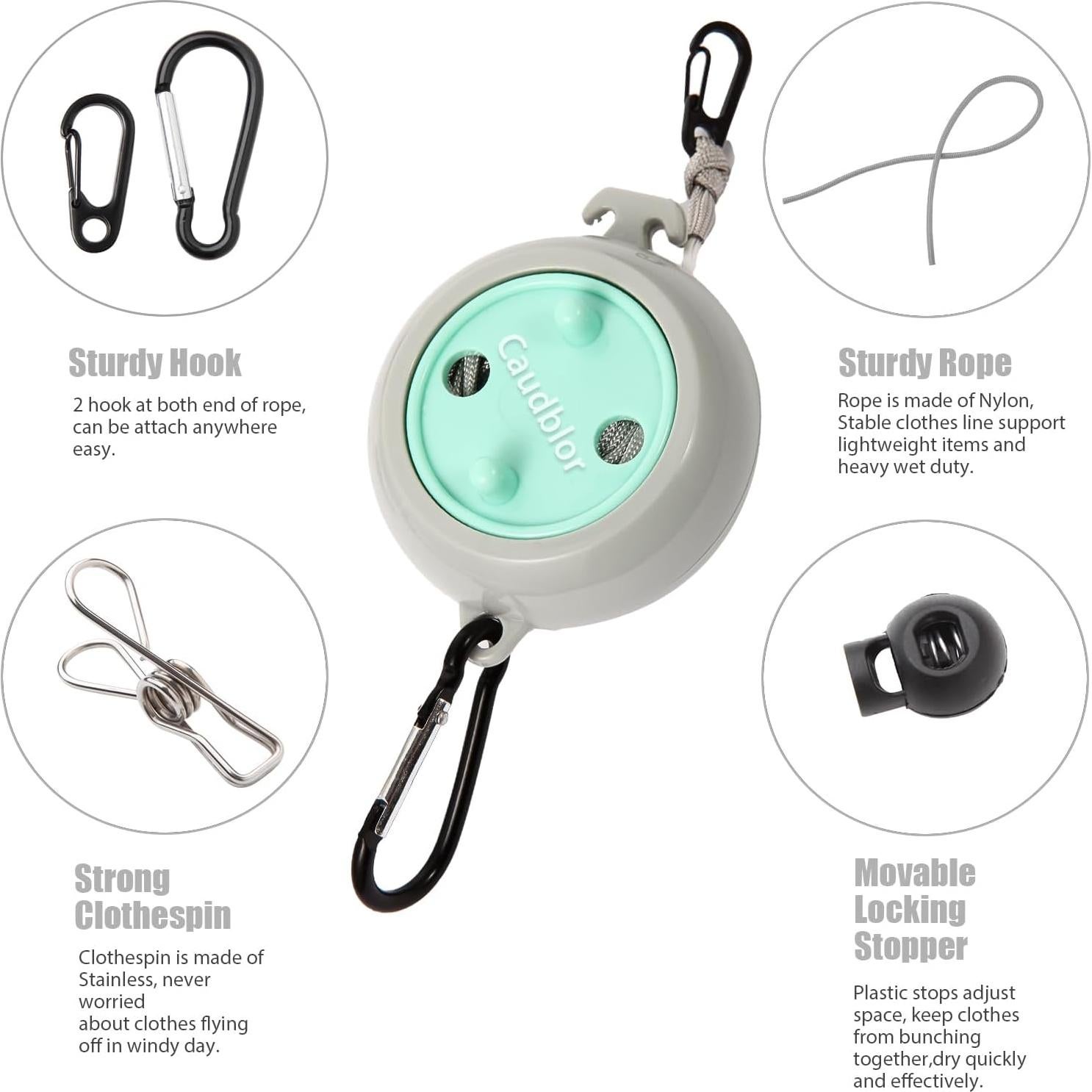 Cuerda de Tendedero Portátil Caudblor 10m Ajustable Nylon Azul