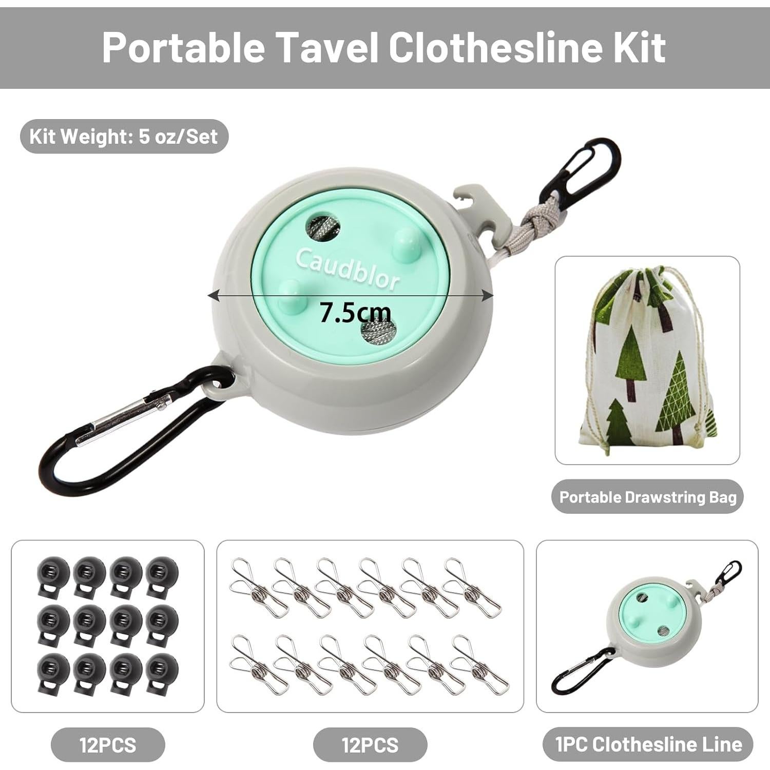 Cuerda de Tendedero Portátil Caudblor 10m Ajustable Nylon Azul