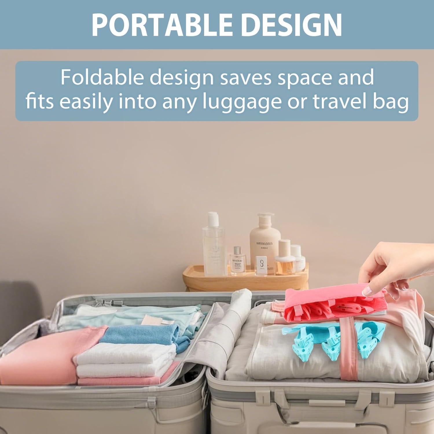 Perchas de viaje TamBee plegables con 6 clips - 3 unidades