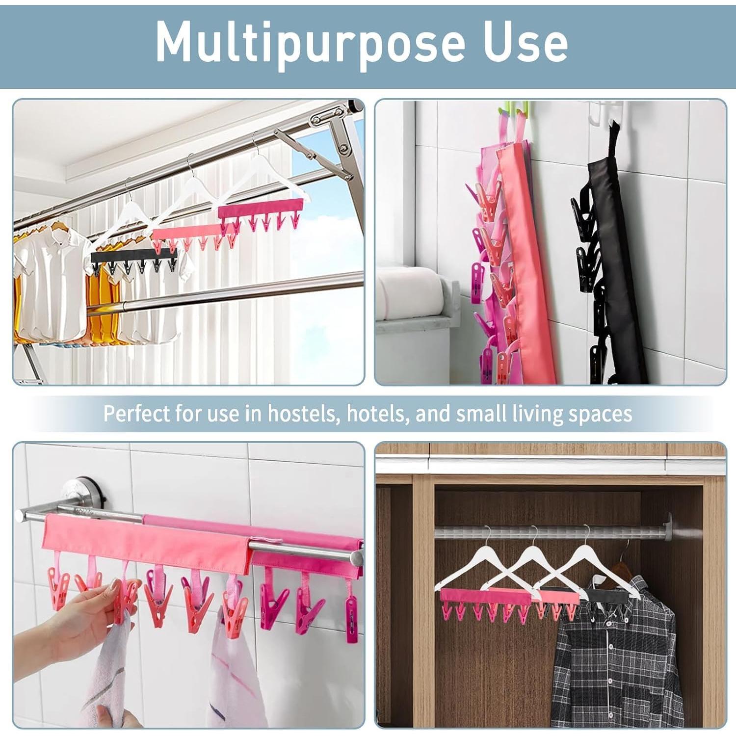 Perchas de viaje TamBee plegables con 6 clips - 3 unidades